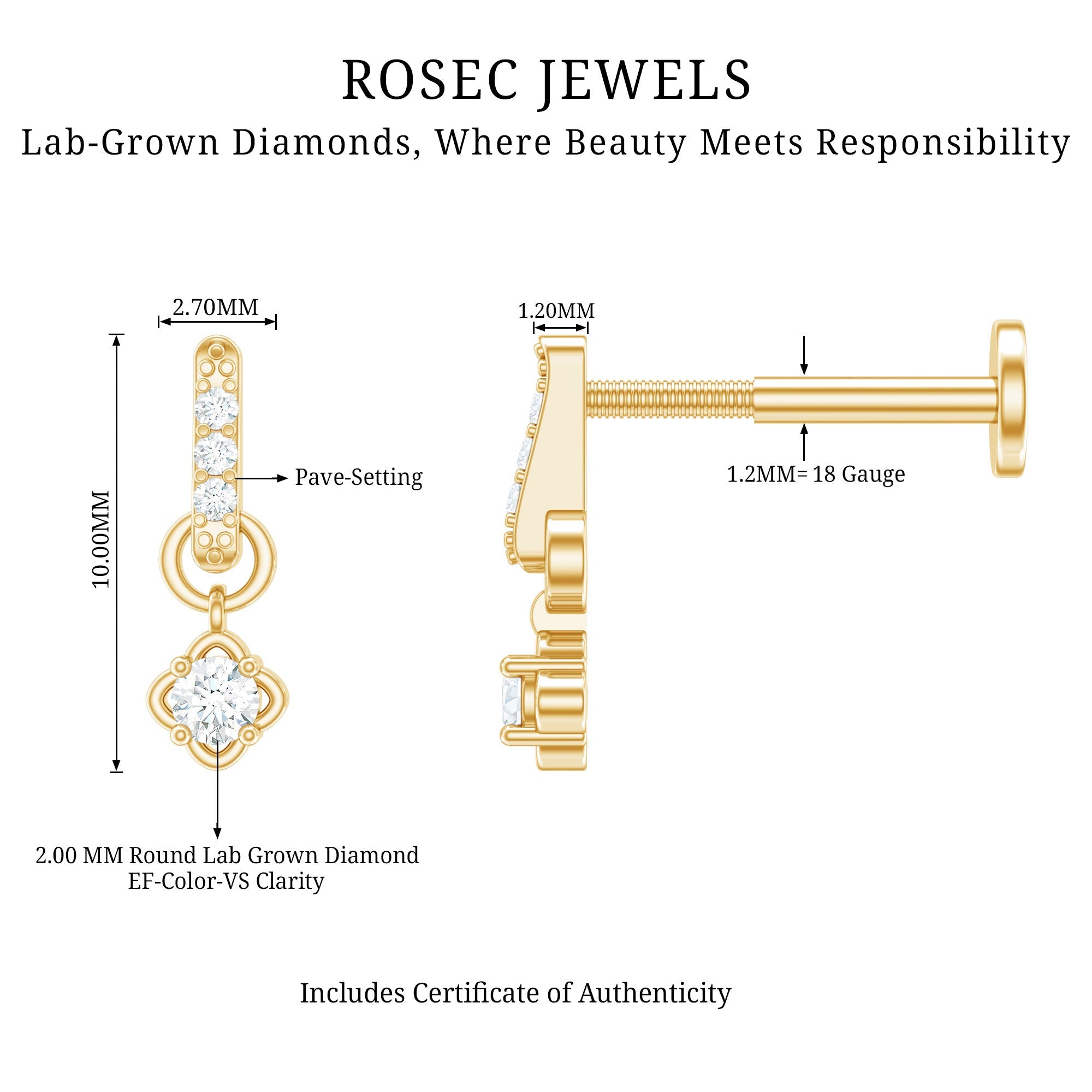 Minimalist Diamond Drop Earring for Cartilage Piercing
