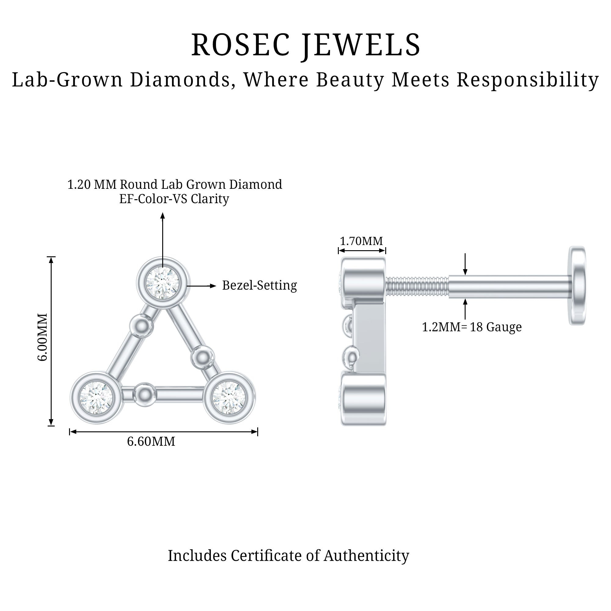 Diamond Open Triangle Earring for Conch Piercing