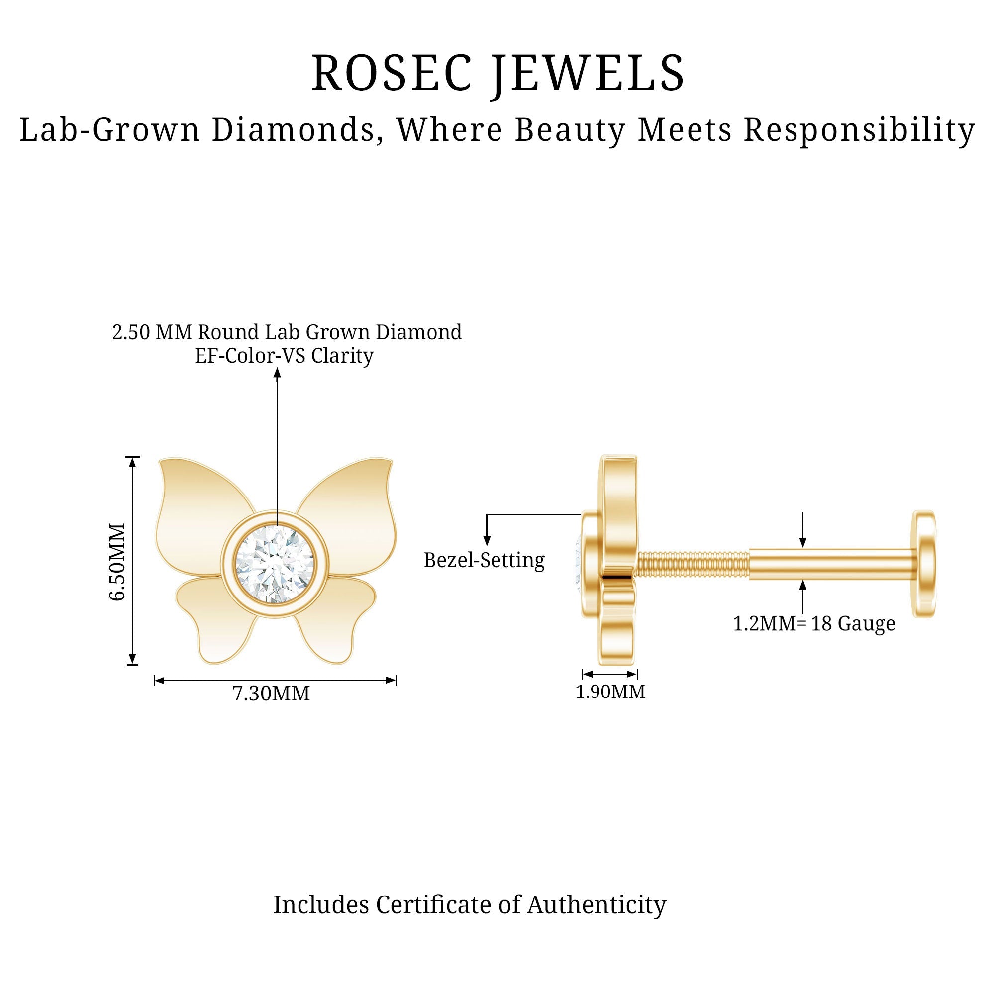 Diamond Butterfly Earring for Helix Piercing