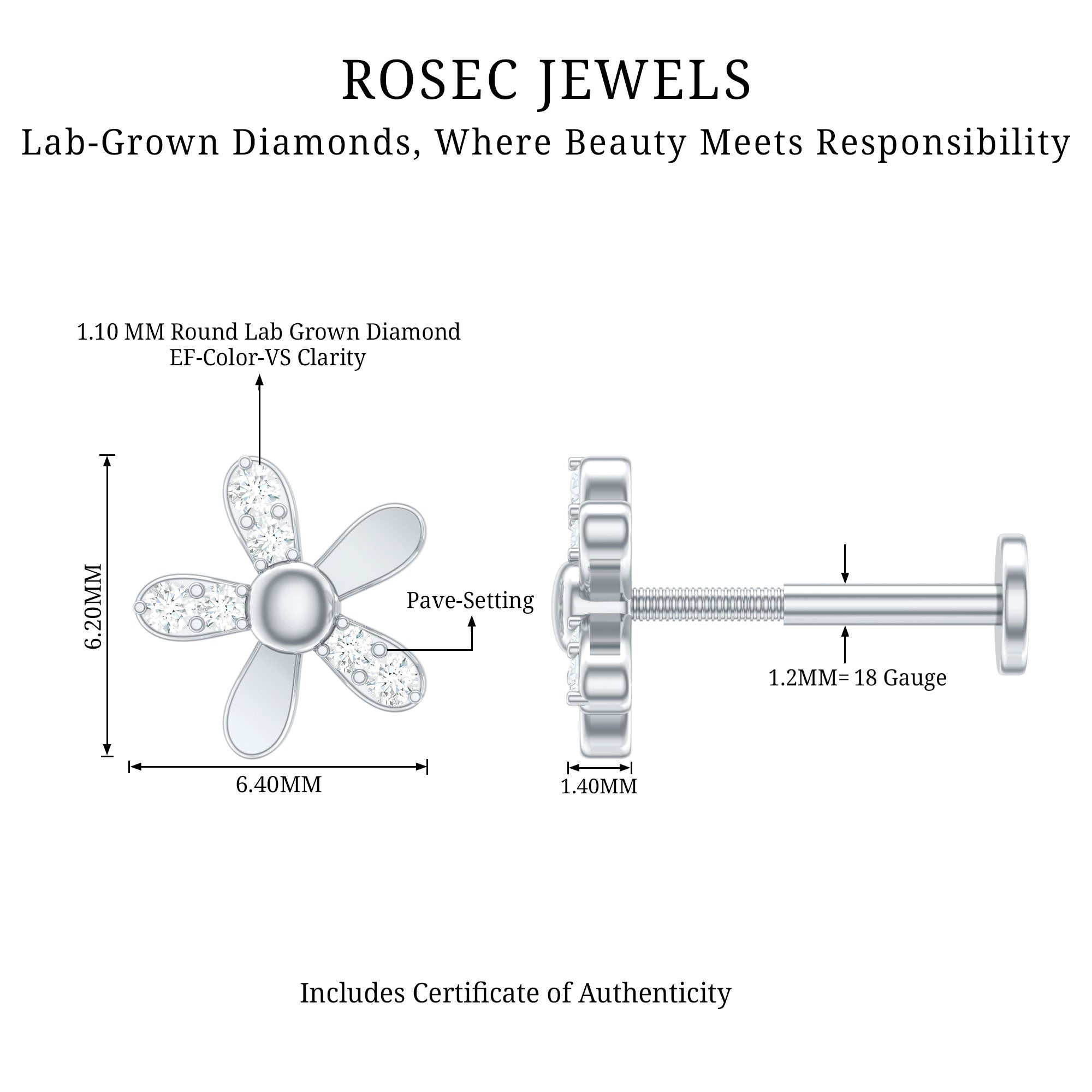 Simple Diamond Floral Earring for Cartilage Piercing