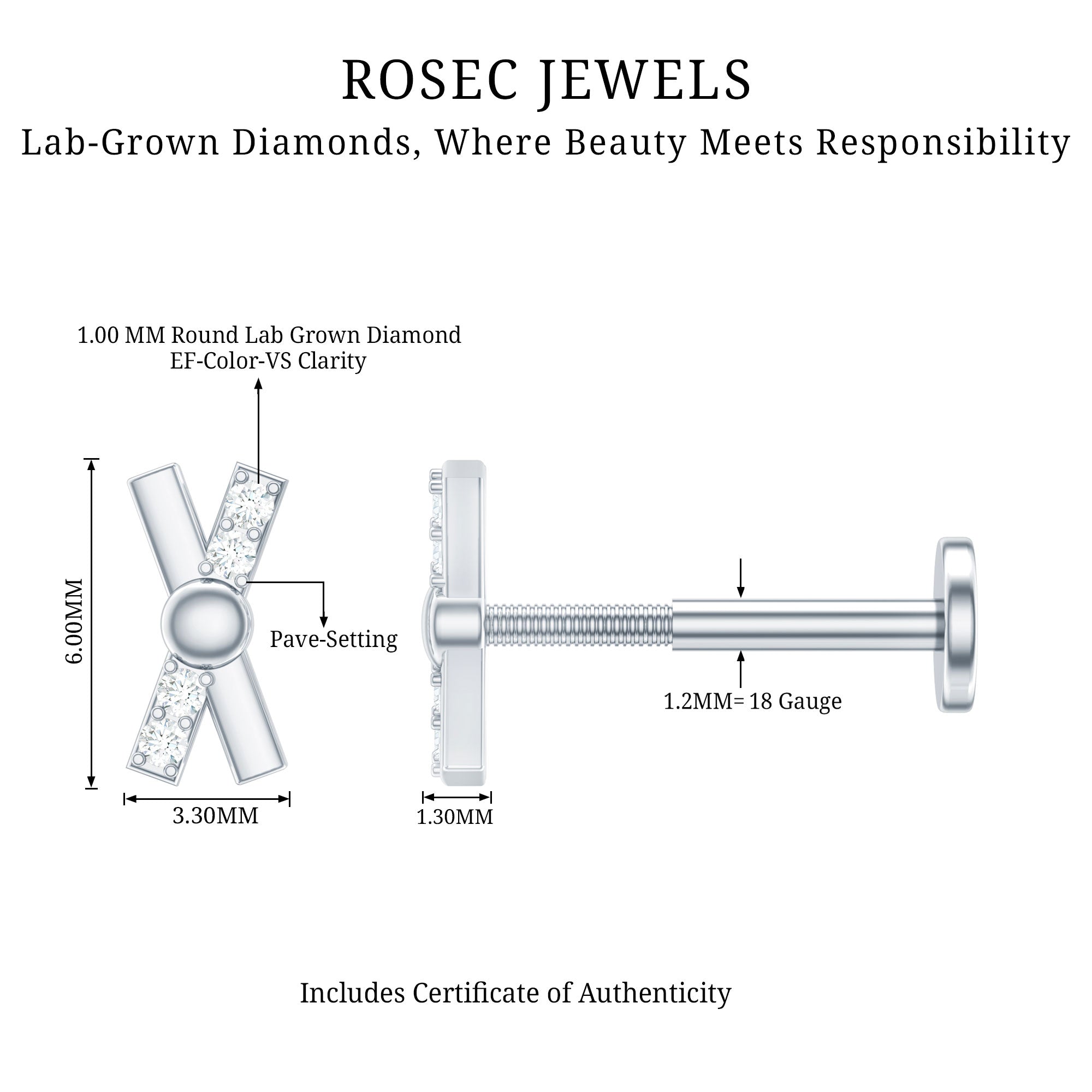 Simple Diamond X Earring for Tragus Piercing
