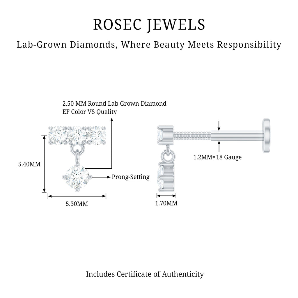 Womens Diamond Drop Earring for Helix Piercing