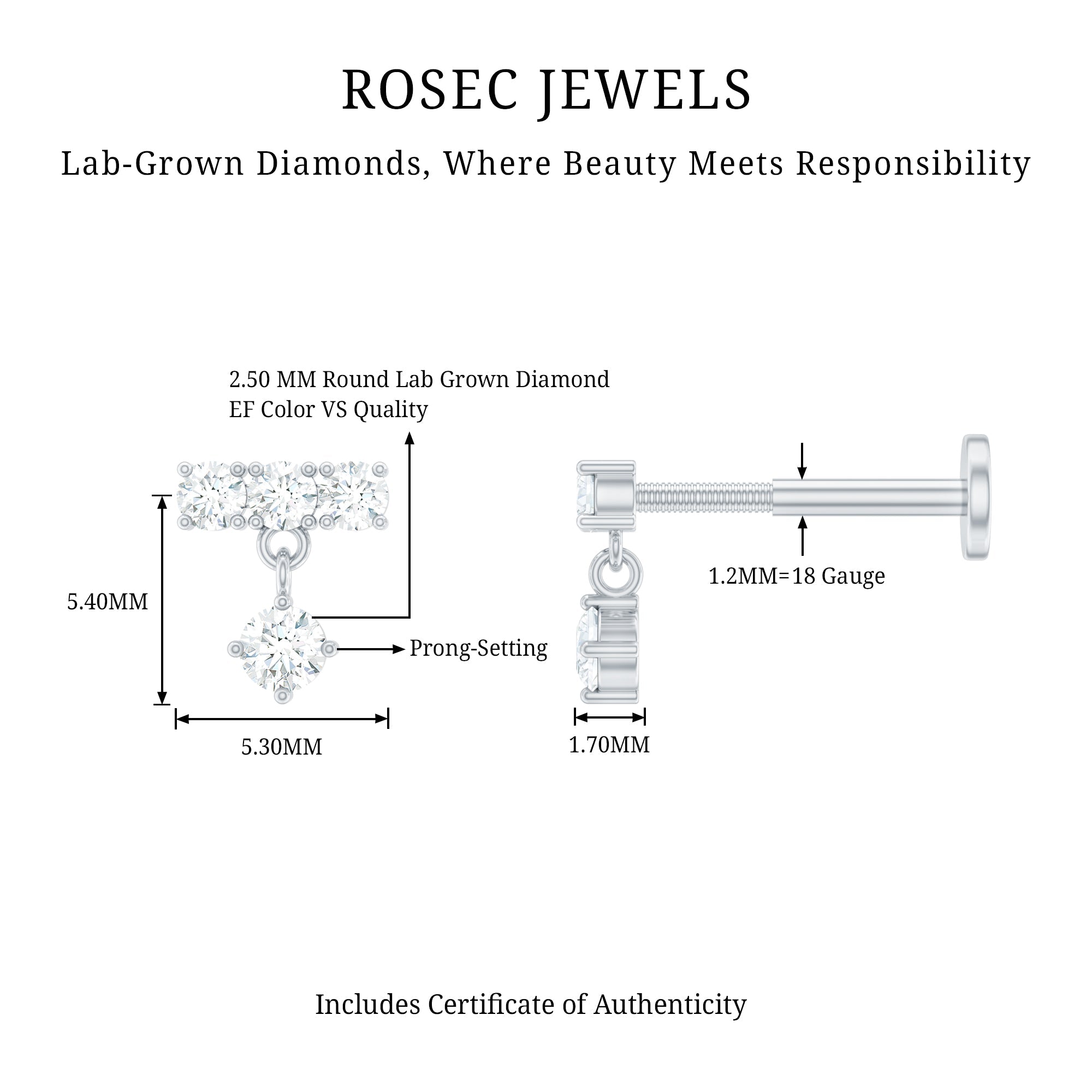 Womens Diamond Drop Earring for Helix Piercing