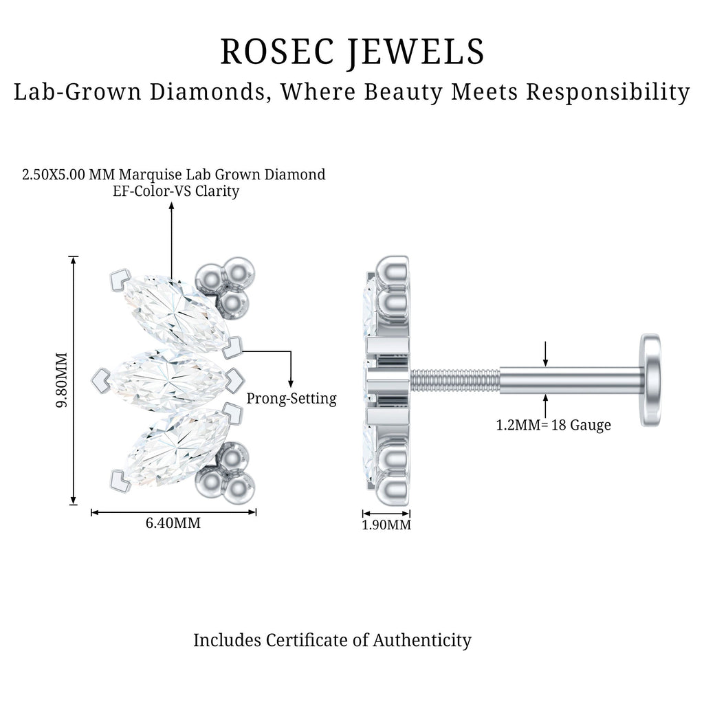 Marquise Diamond 3 Stone Crawler Earring