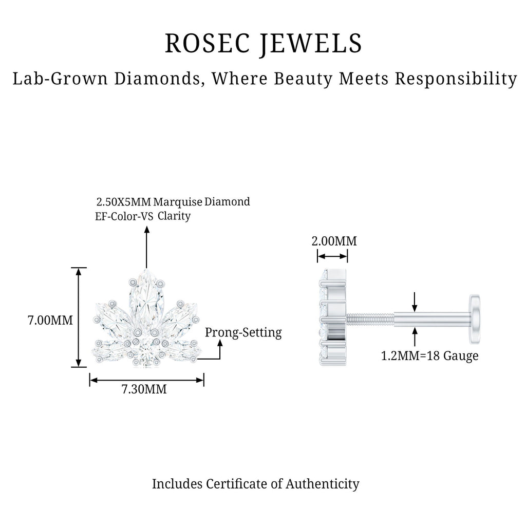 Marquise Diamond Lotus Earring for Upper Lobe Piercing