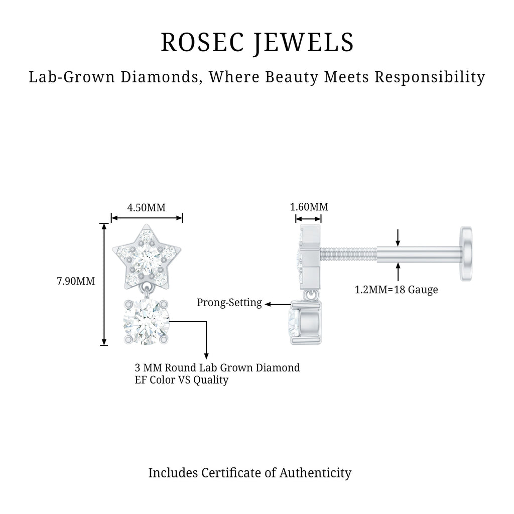 Star Diamond Drop Earring for Helix Piercing