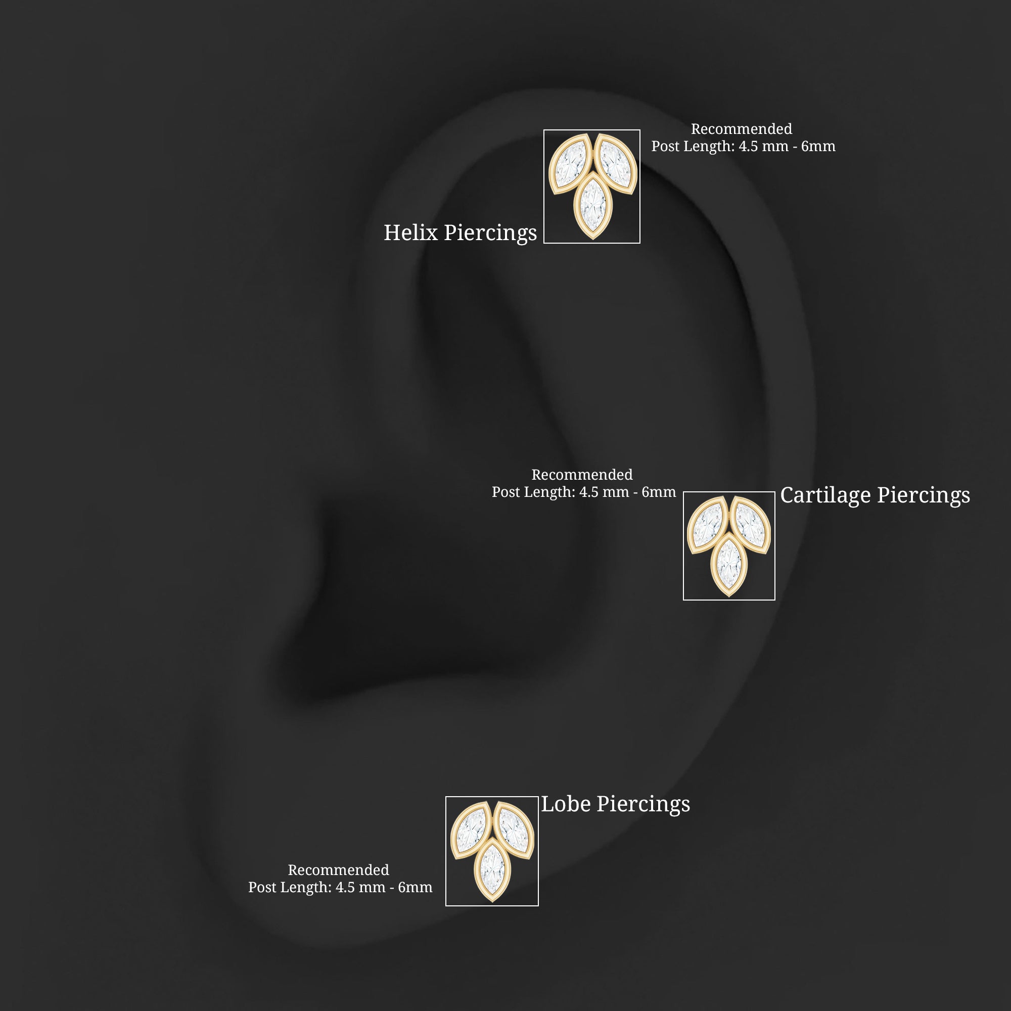 Marquise Diamond Three Stone Cluster Earring