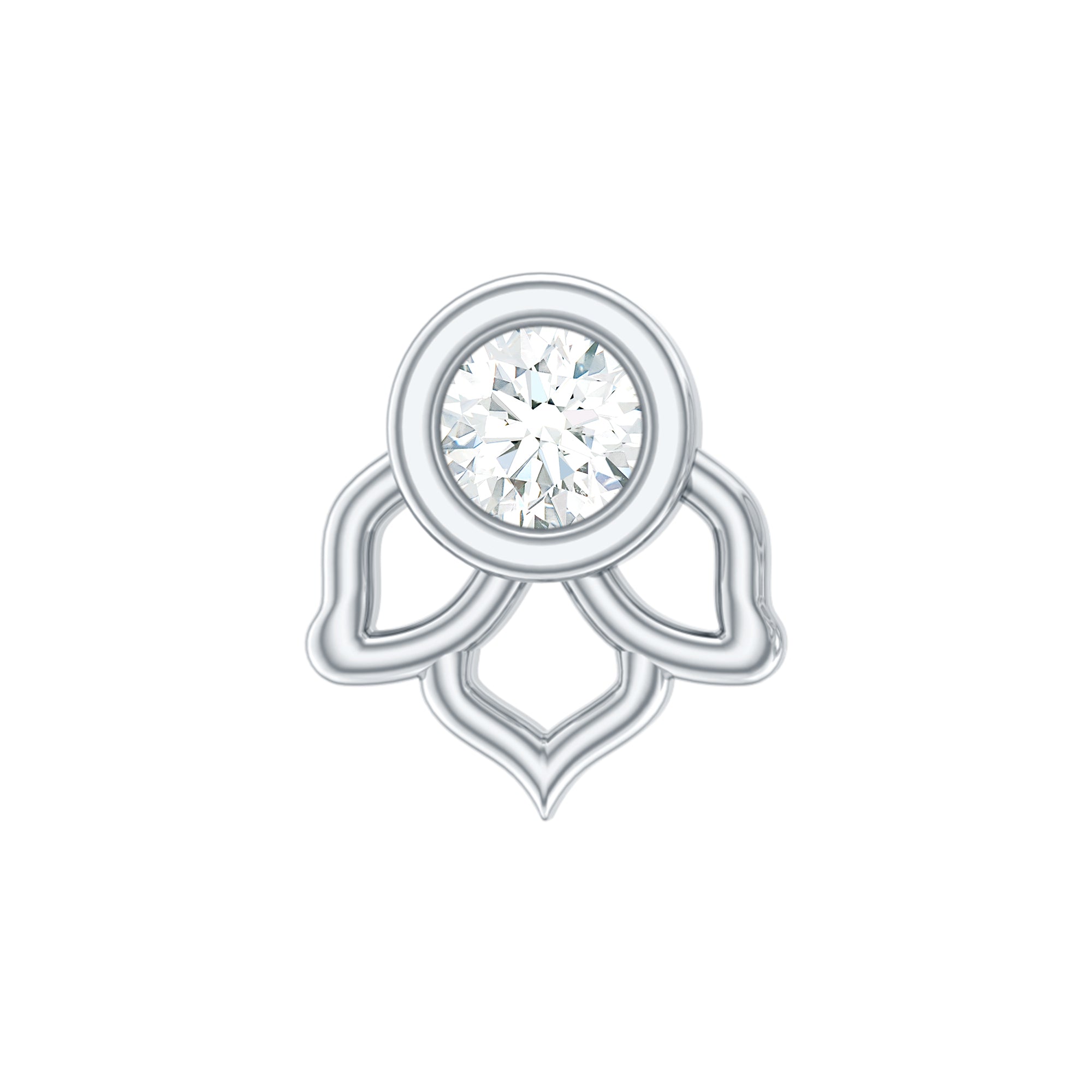 Simple Lotus Floral Earring with Round Diamond