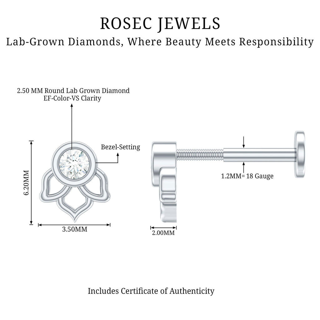 Simple Lotus Floral Earring with Round Diamond