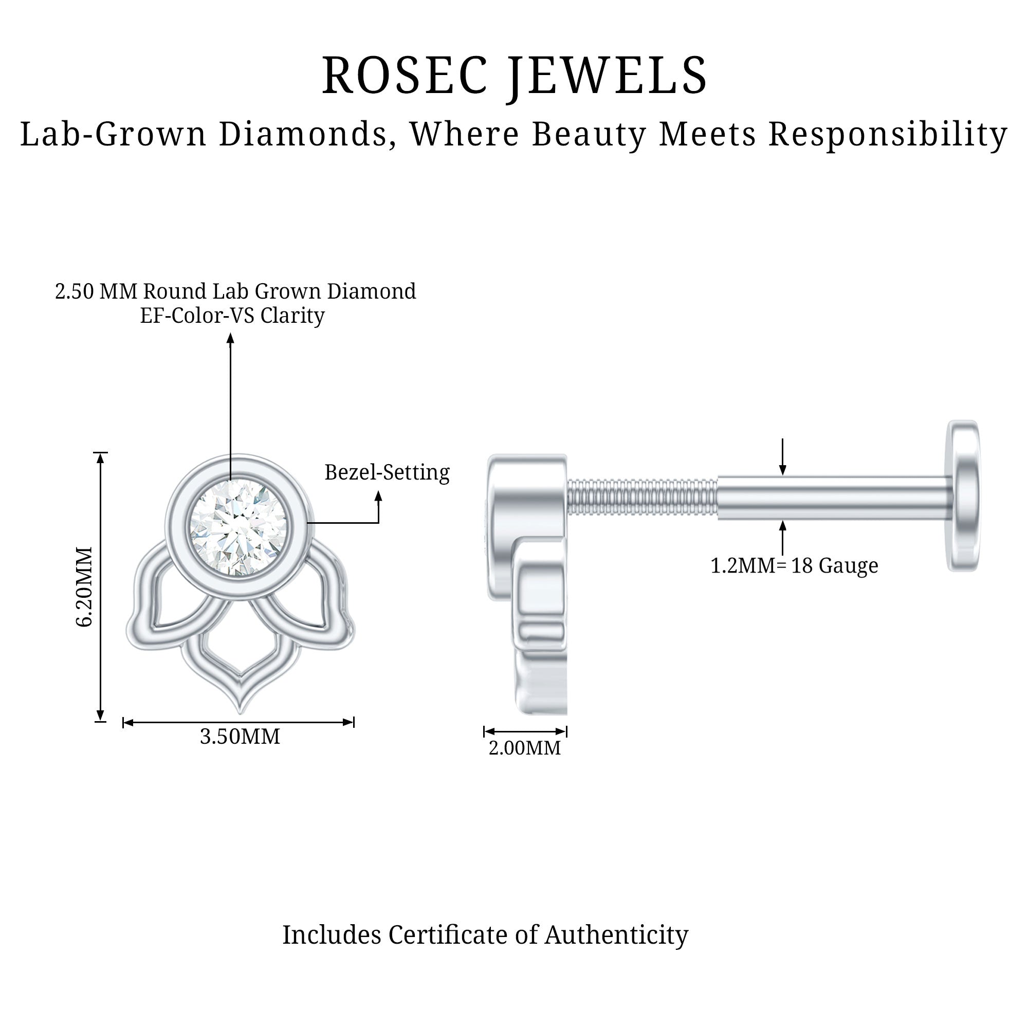 Simple Lotus Floral Earring with Round Diamond