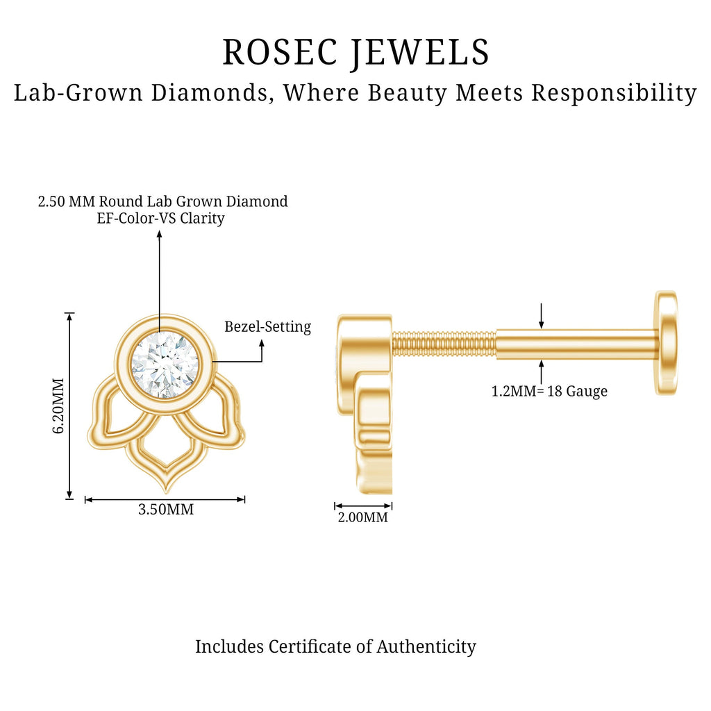 Simple Lotus Floral Earring with Round Diamond