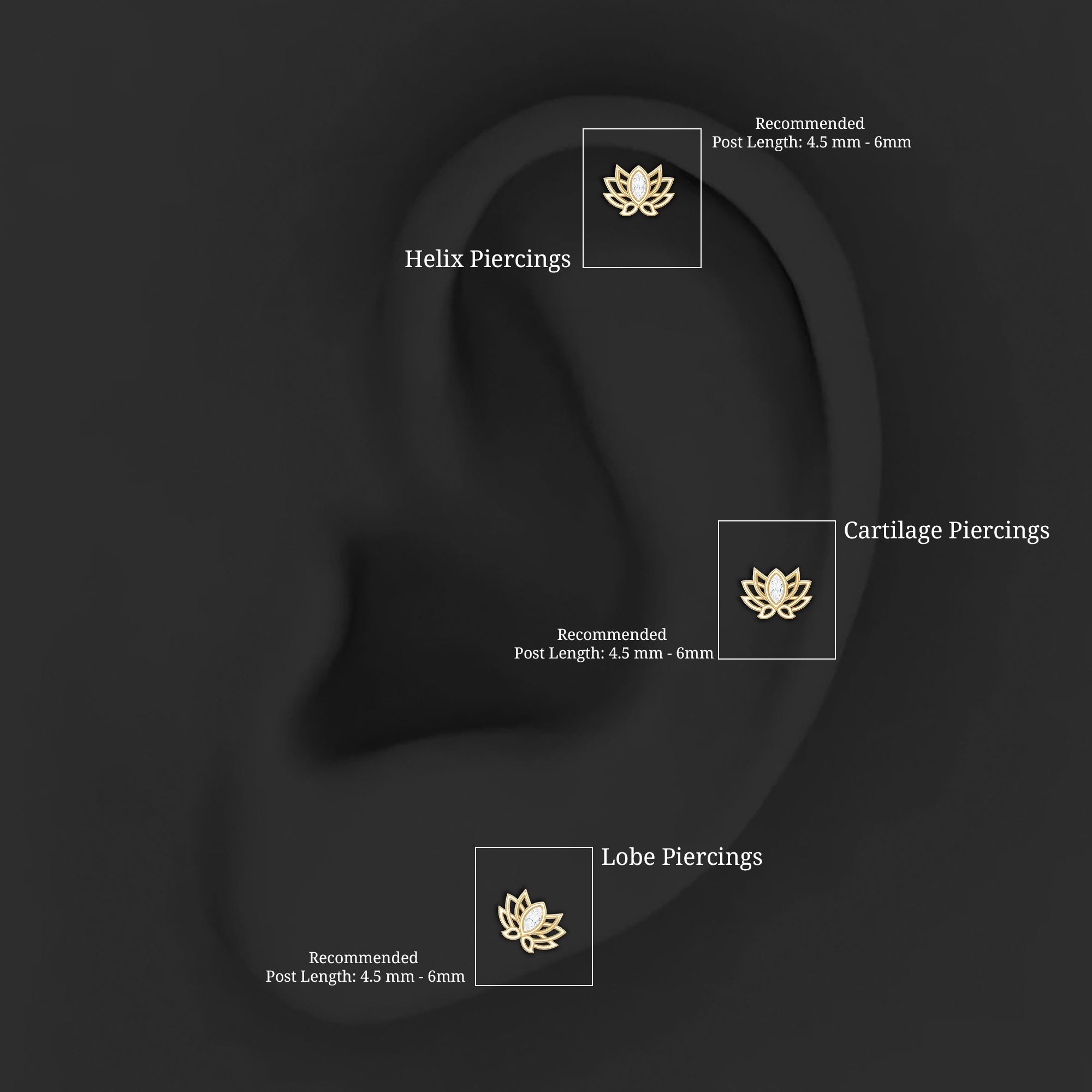 Marquise Diamond Lotus Cartilage Earring for Her