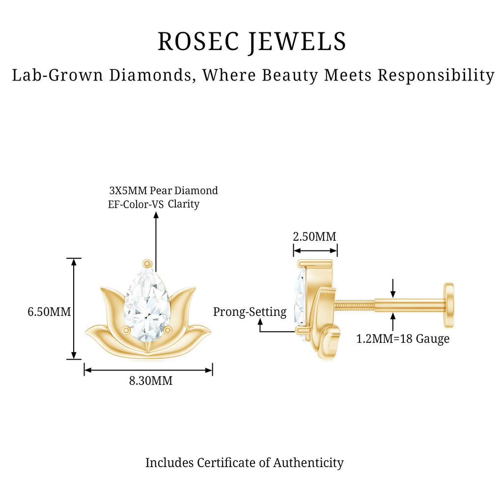 Pear Shape Diamond Lotus Cartilage Earring