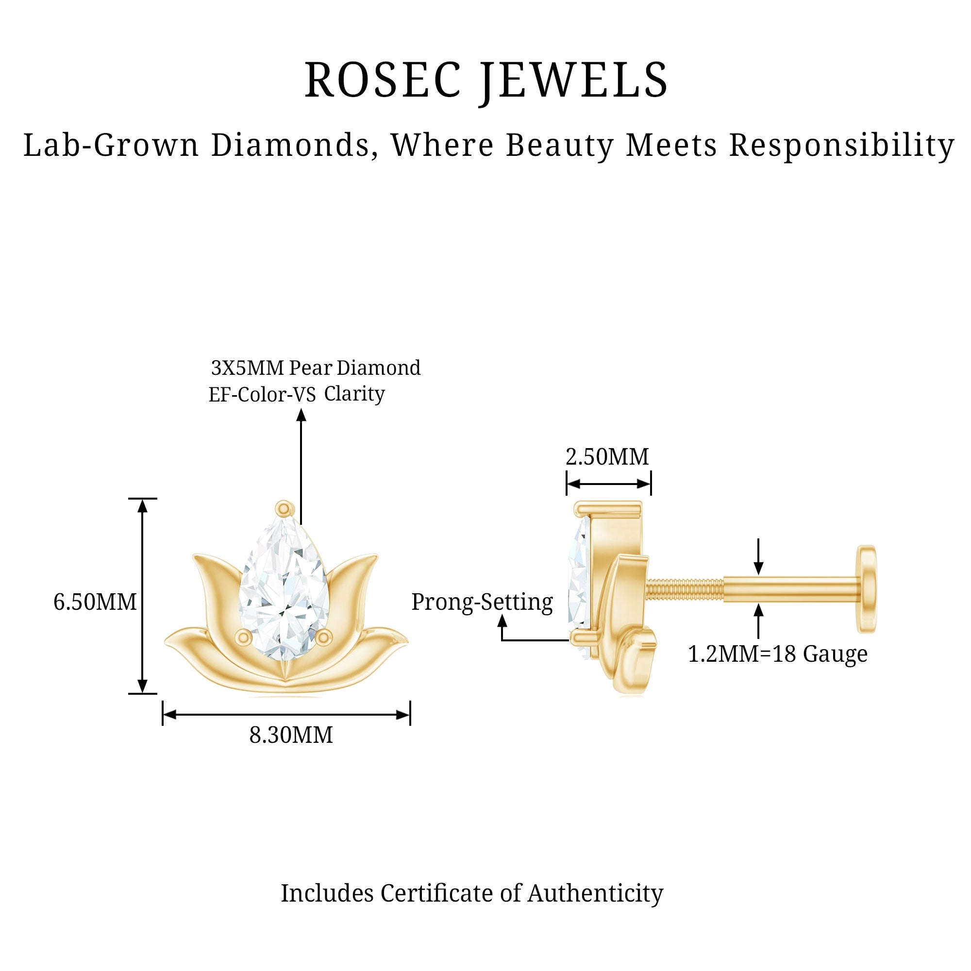 Pear Shape Diamond Lotus Cartilage Earring