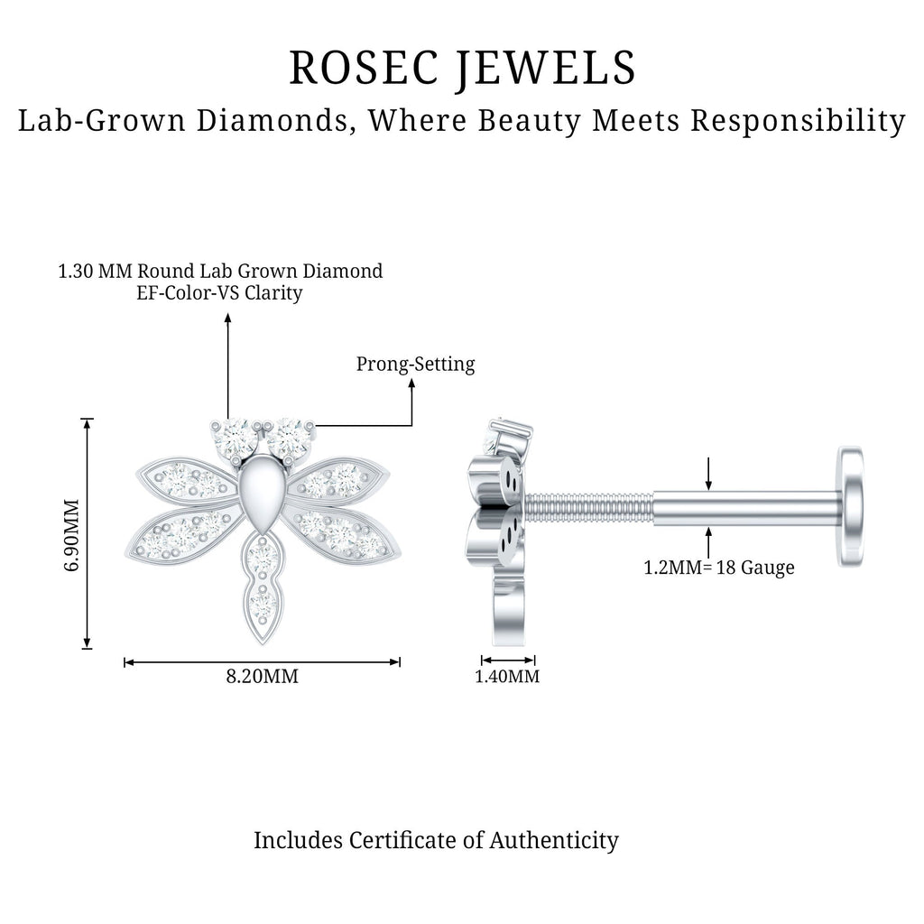 Diamond Dragon Fly Earring for Helix Piercing