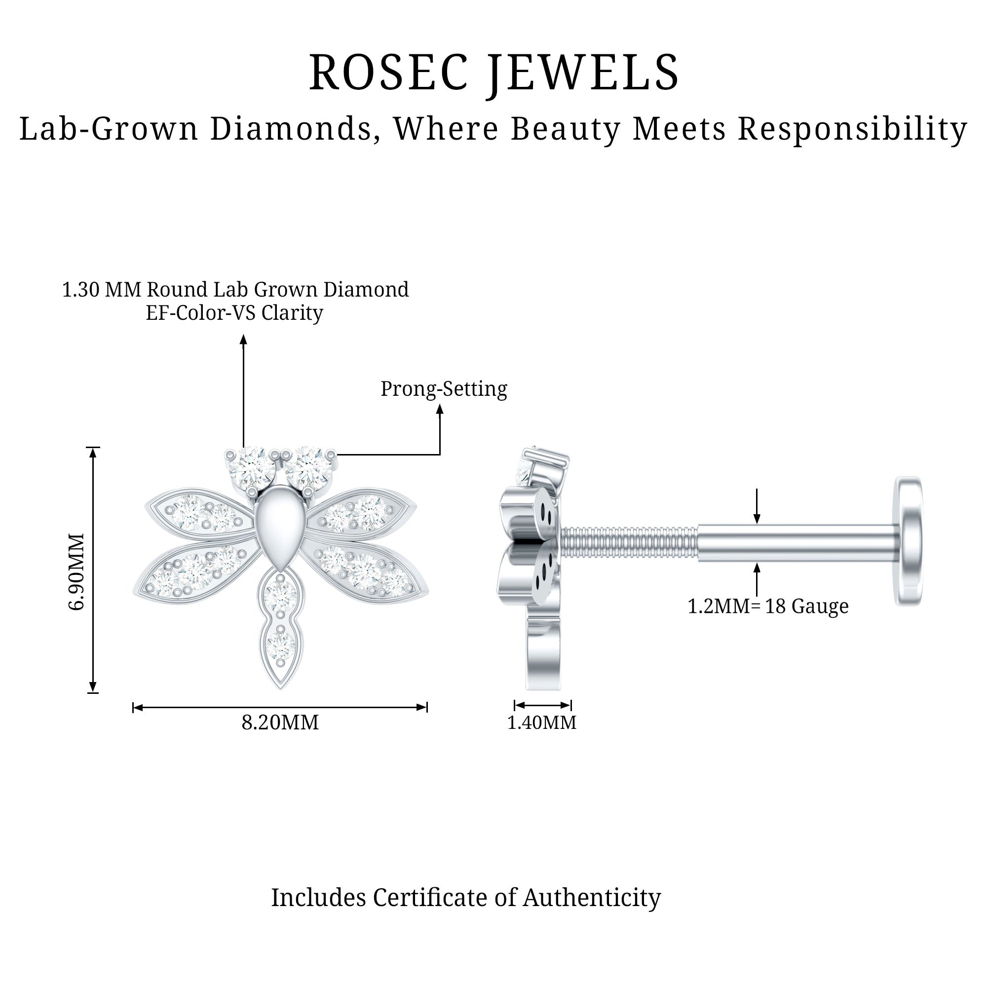 Diamond Dragon Fly Earring for Helix Piercing