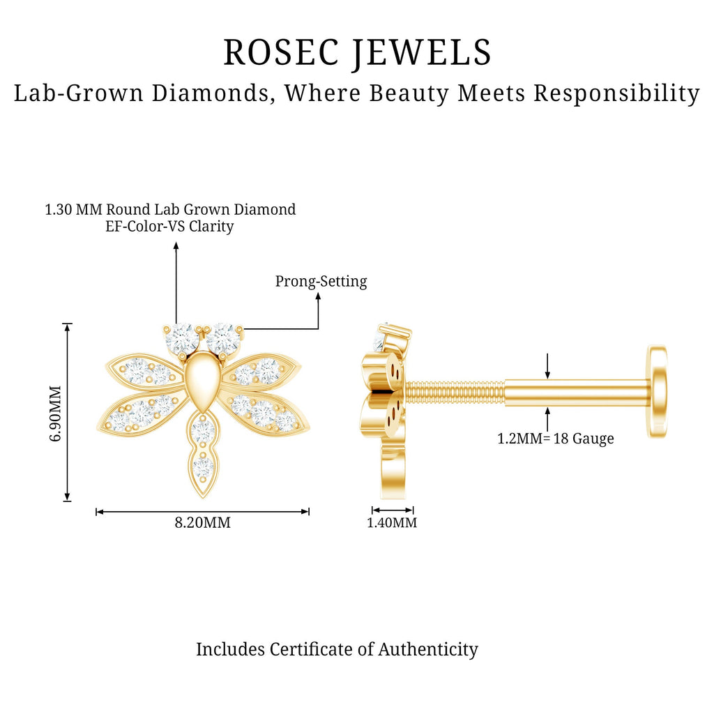Diamond Dragon Fly Earring for Helix Piercing