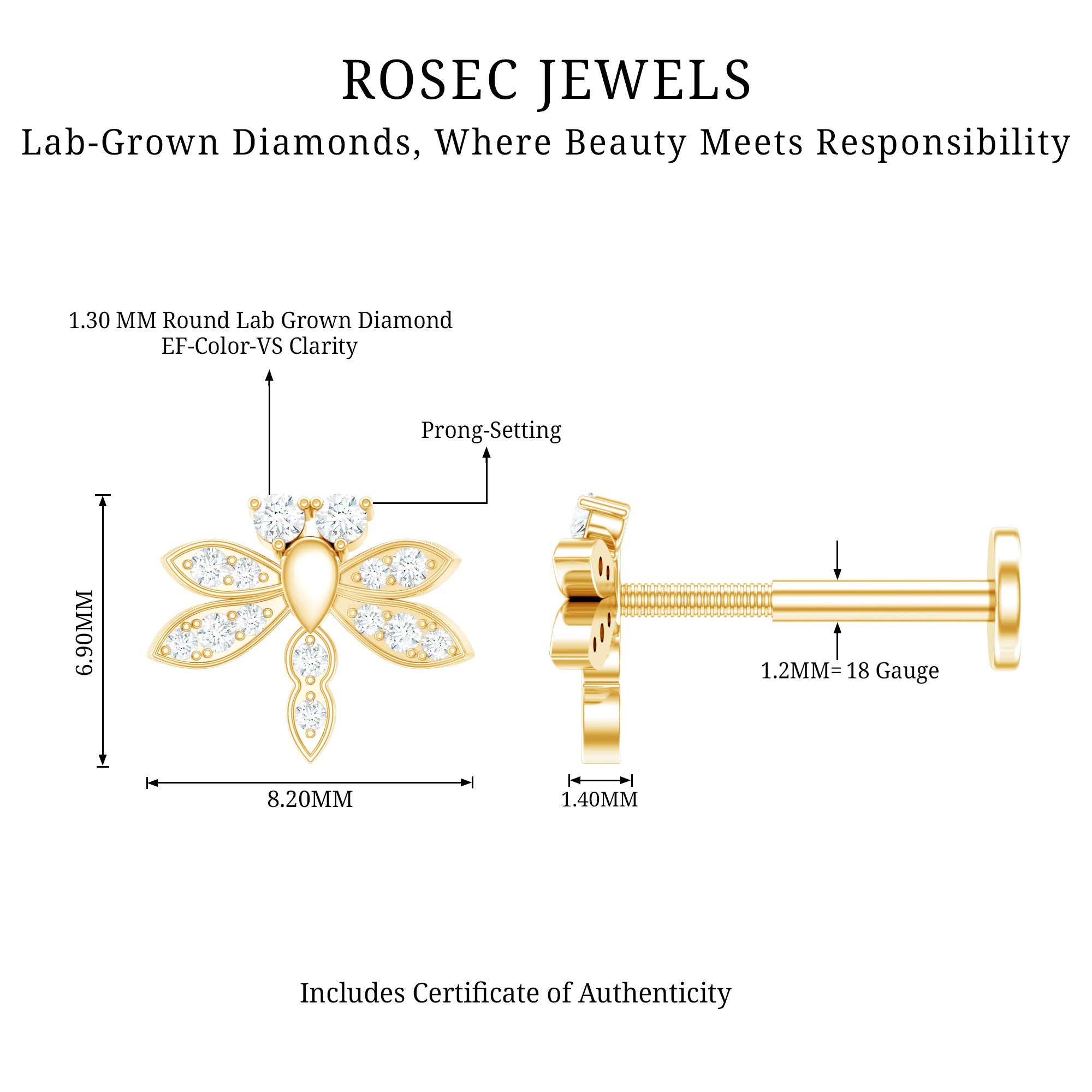 Diamond Dragon Fly Earring for Helix Piercing