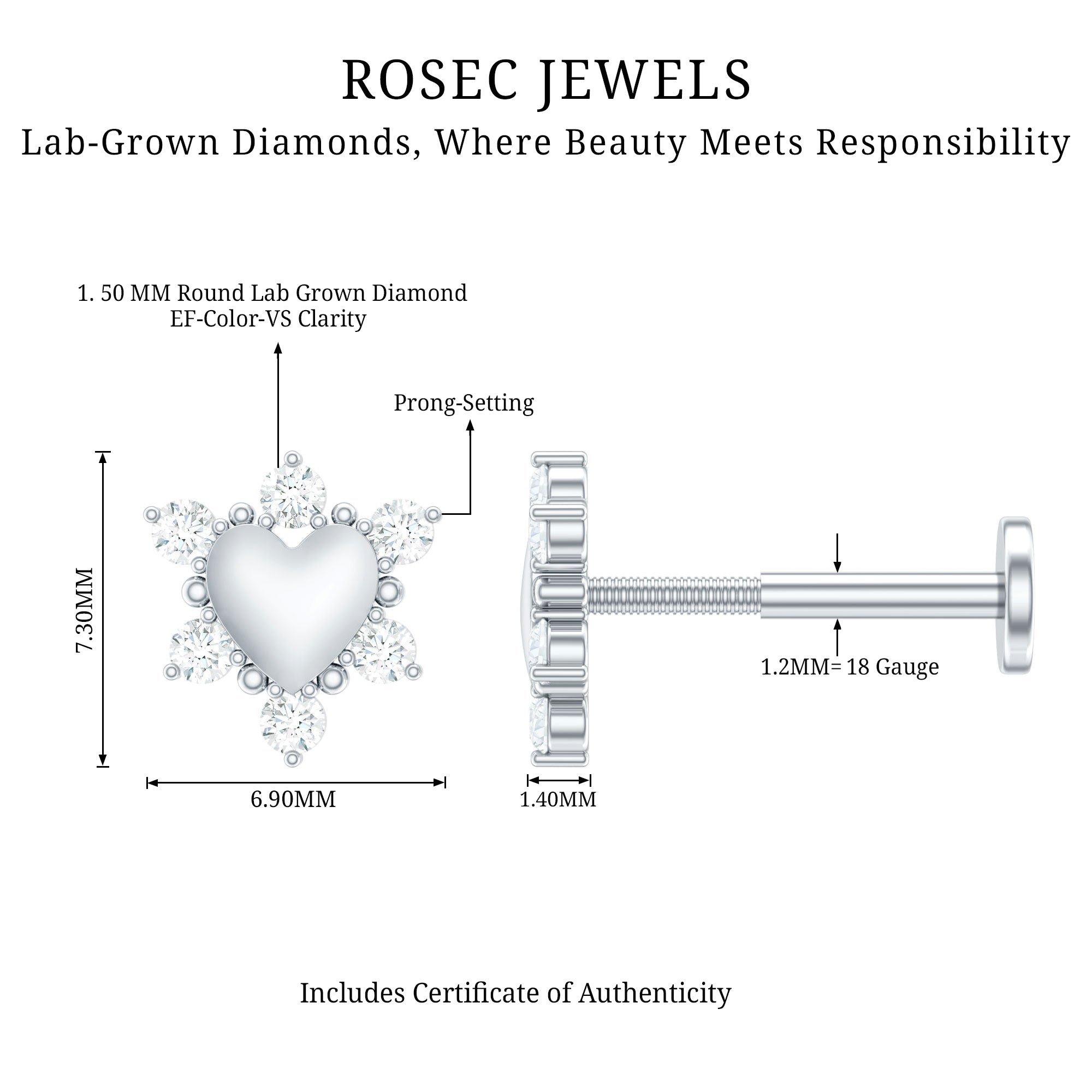 Diamond Heart Upper Lobe Earring