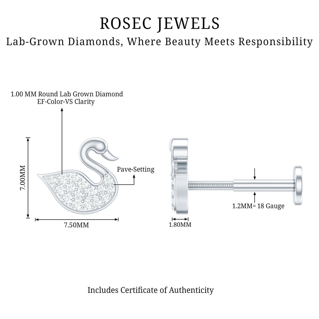 Diamond Swan Earring for Upper Lobe Piercing