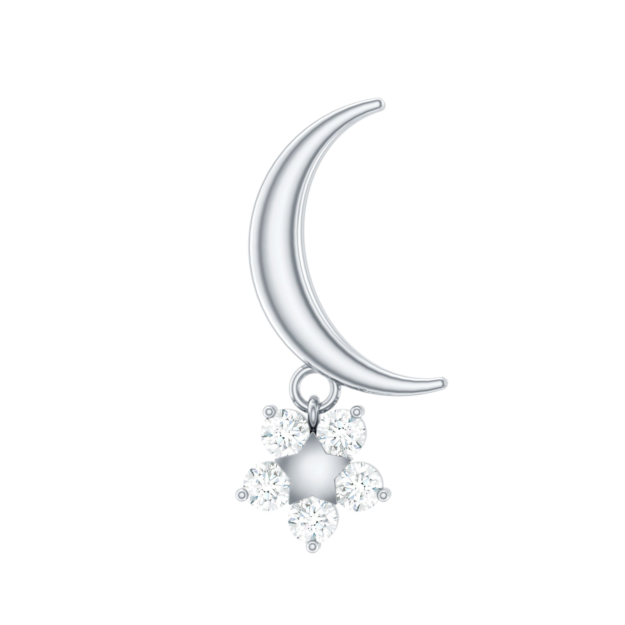 Diamond Crescent Moon and Star Earring for Helix Piercing