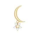 Diamond Crescent Moon and Star Earring for Helix Piercing