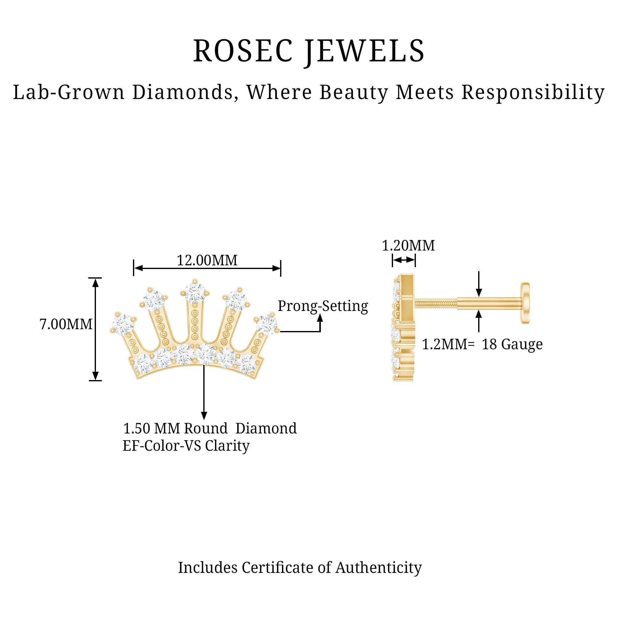 Certified Diamond Crown Earring for Helix Piercing