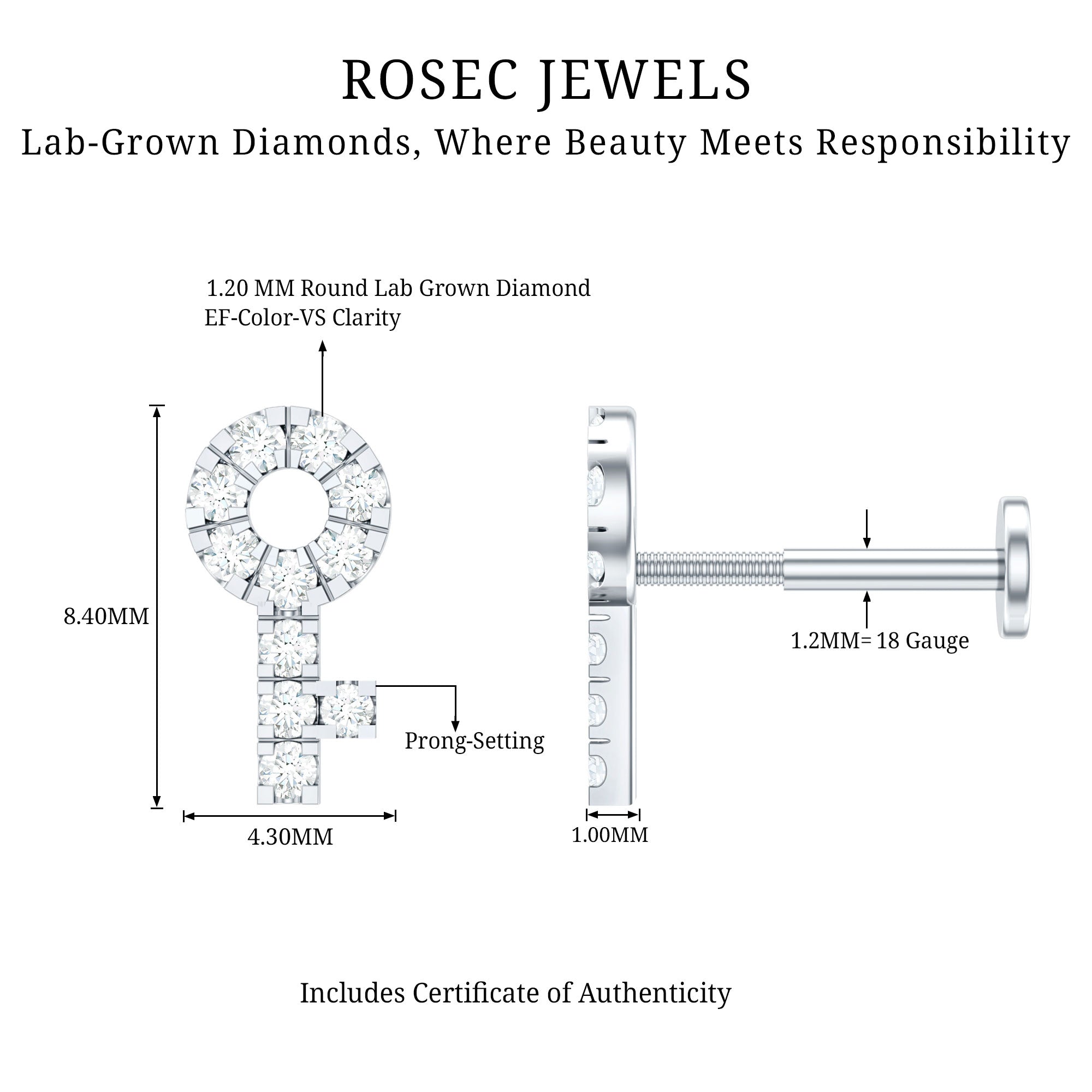 Diamond Key Shape Tragus Earring