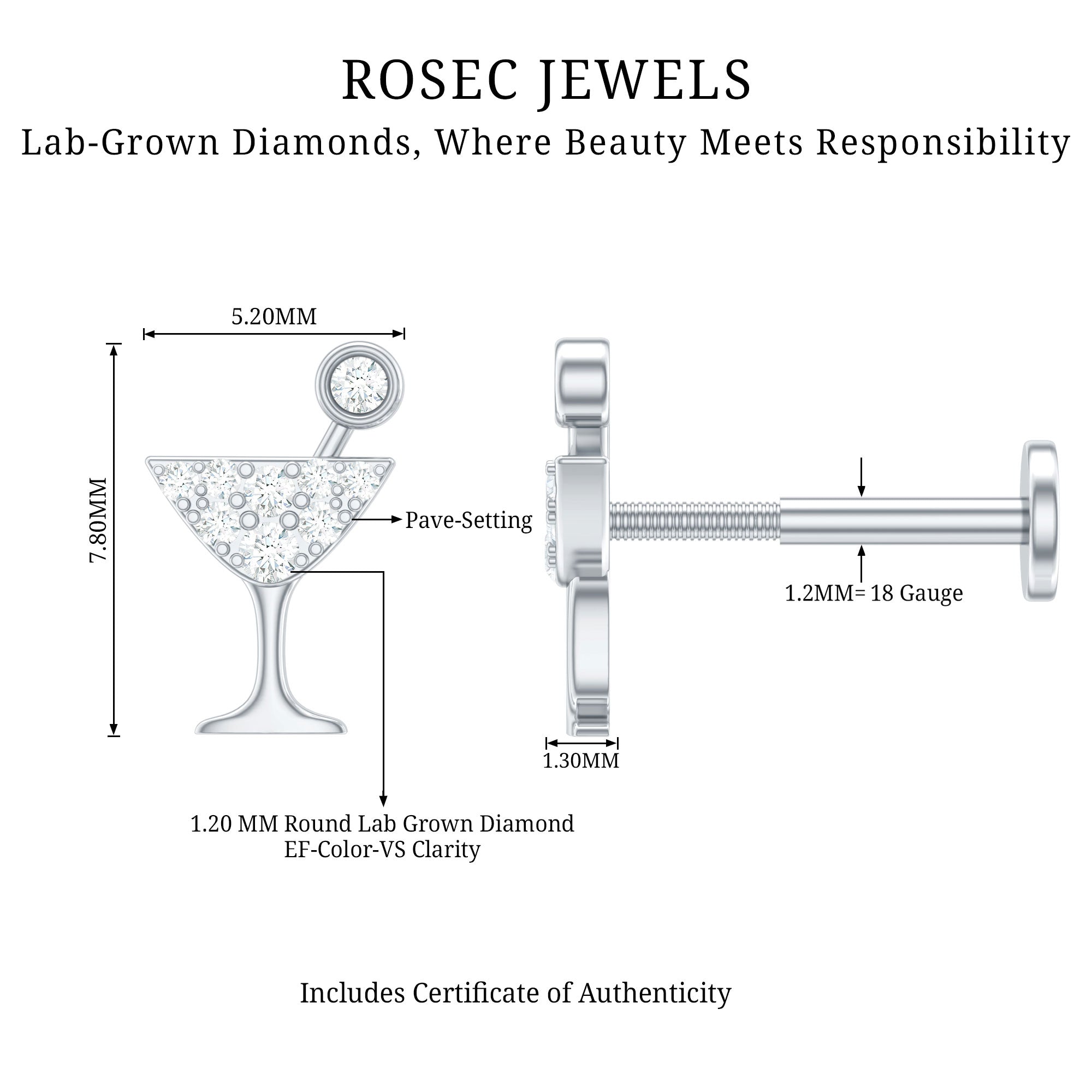 Diamond Wine Glass Earring for Tragus Piercing