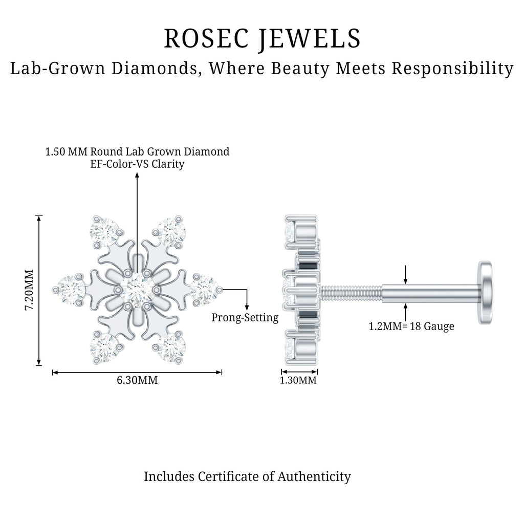 Diamond Snowflake Earring for Upper Lobe Piercing