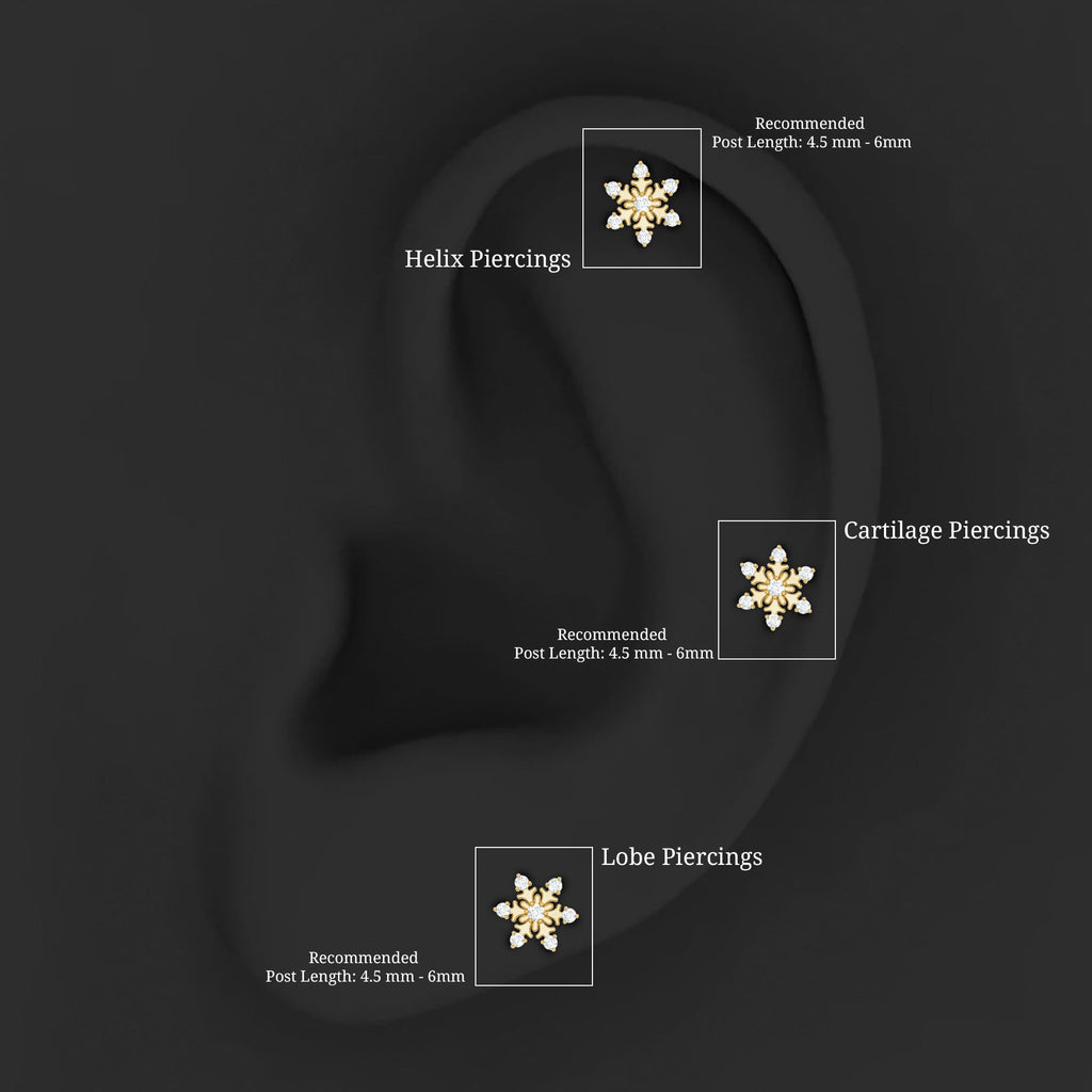 Diamond Snowflake Earring for Upper Lobe Piercing