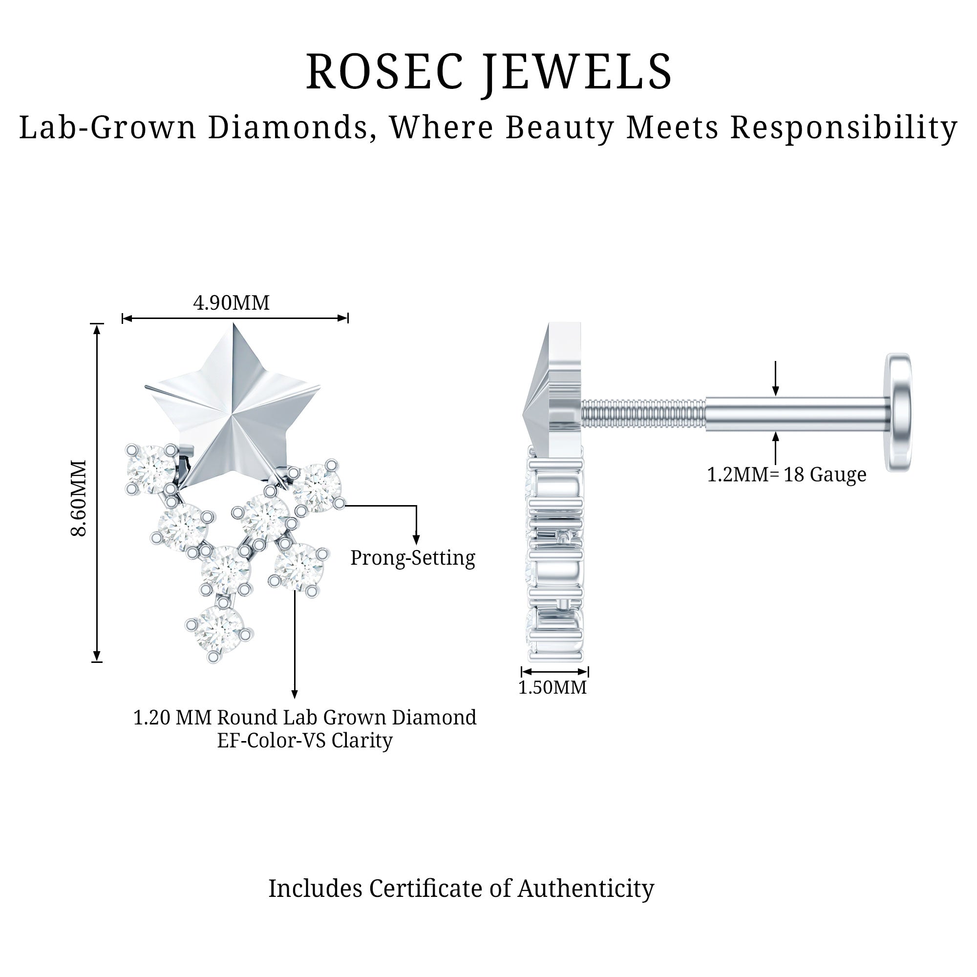 Diamond Star Celestial Earring for Tragus Piercing