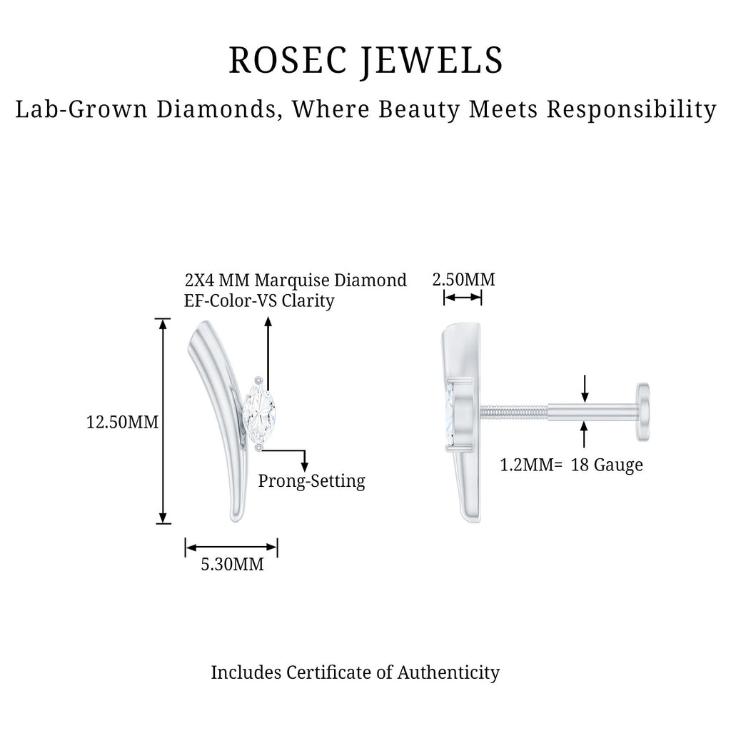 Marquise Cut Diamond Solitaire Earring for Tragus Piercing