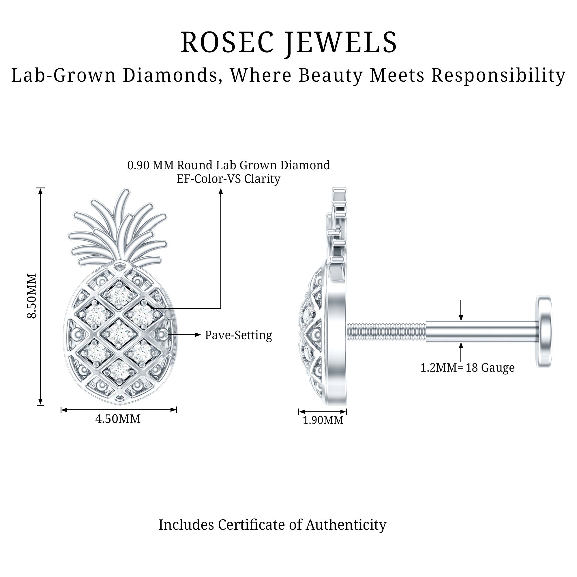 Diamond Pineapple Earring for Cartilage Piercing