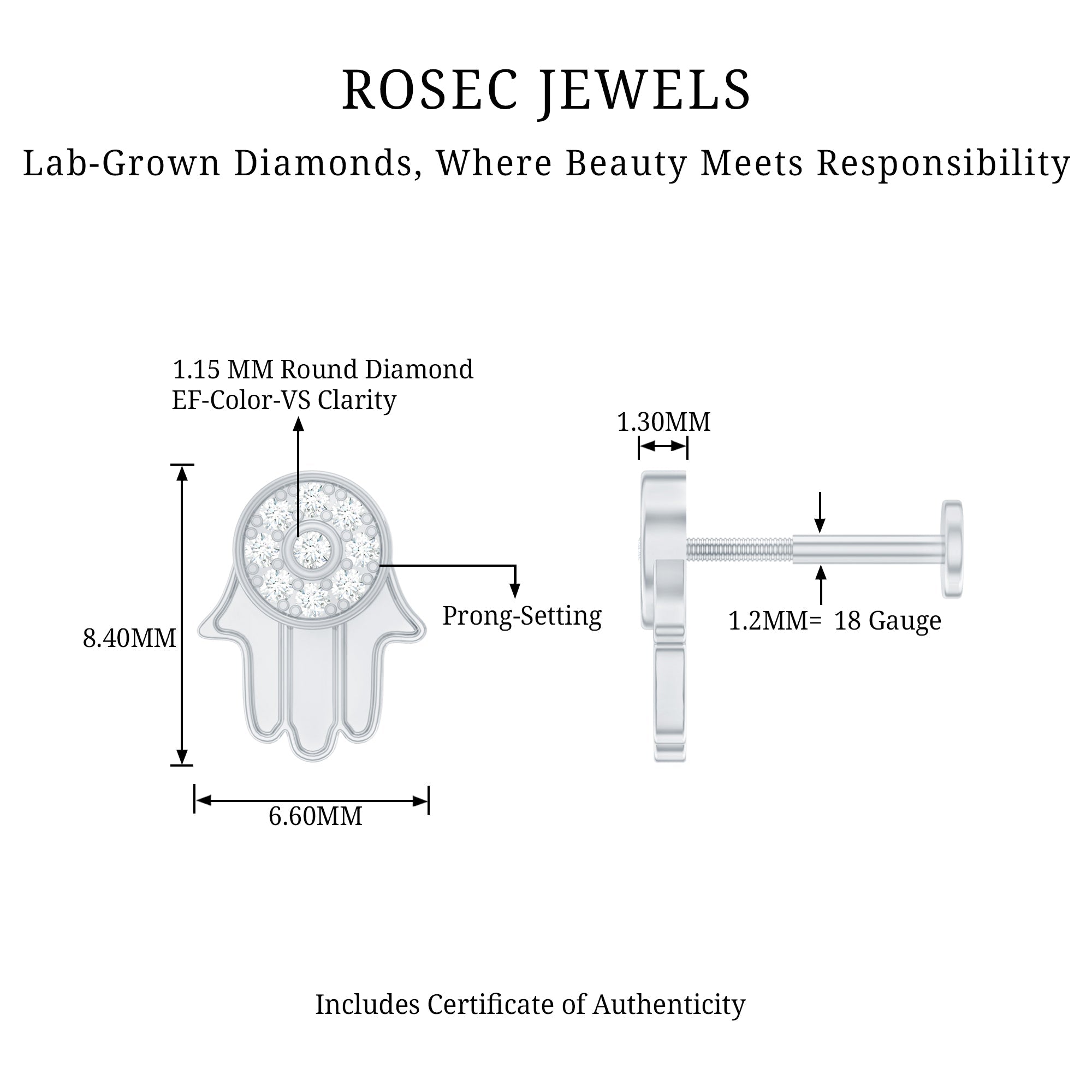 Diamond Hamsa Earring for Cartilage Piercing