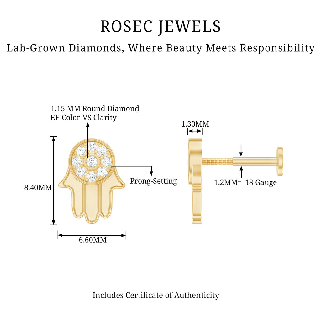 Diamond Hamsa Earring for Cartilage Piercing
