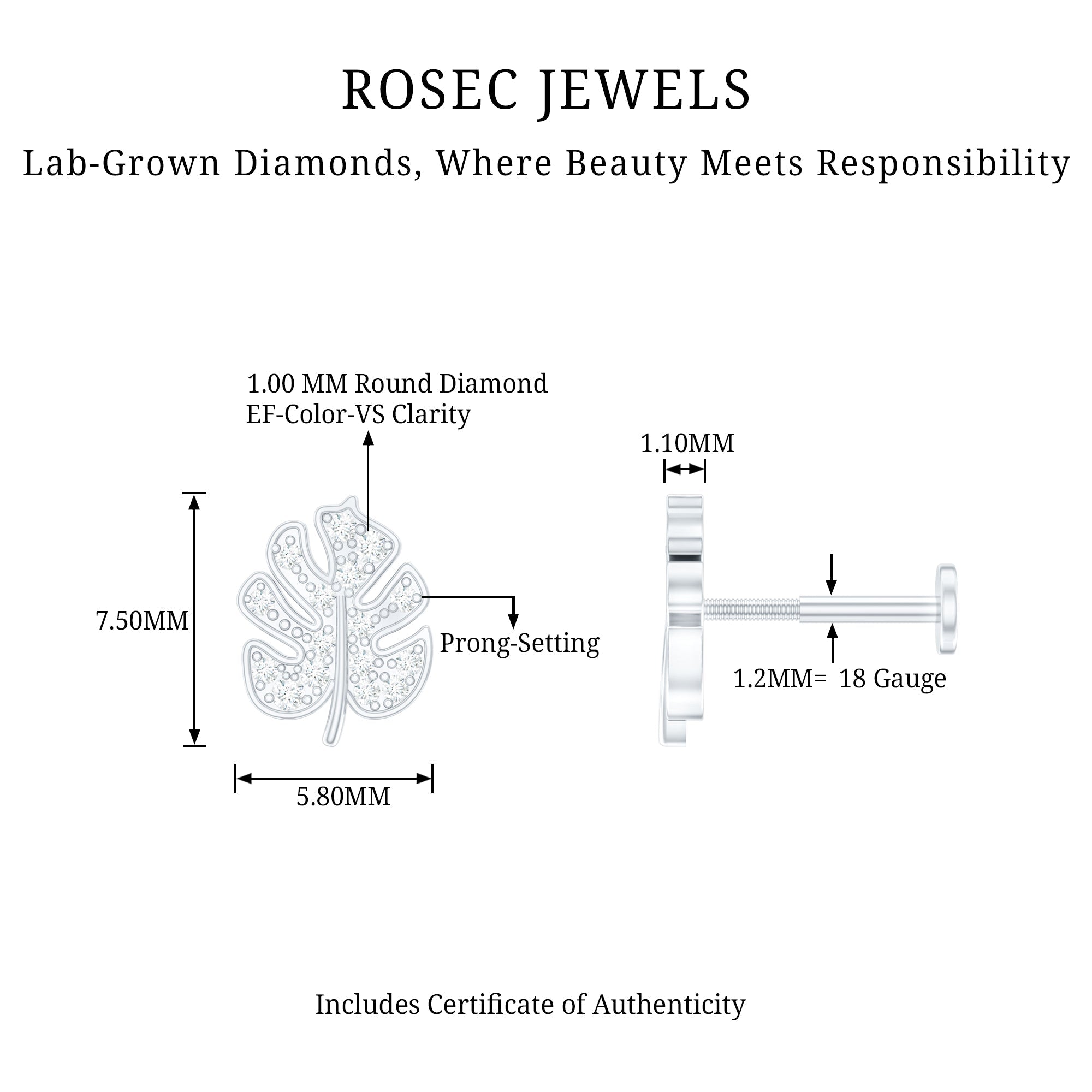 Diamond Leaf Earring for Cartilage Piercing