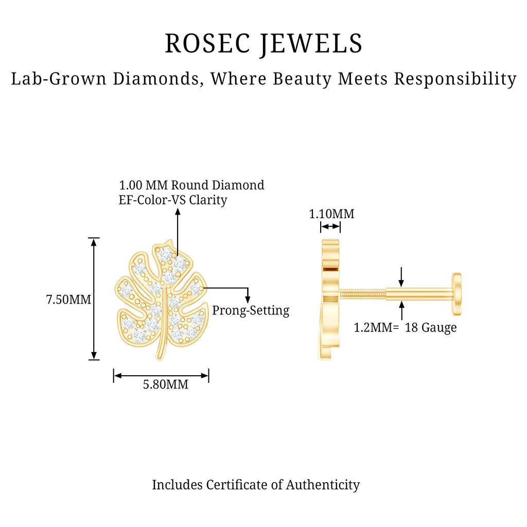 Diamond Leaf Earring for Cartilage Piercing