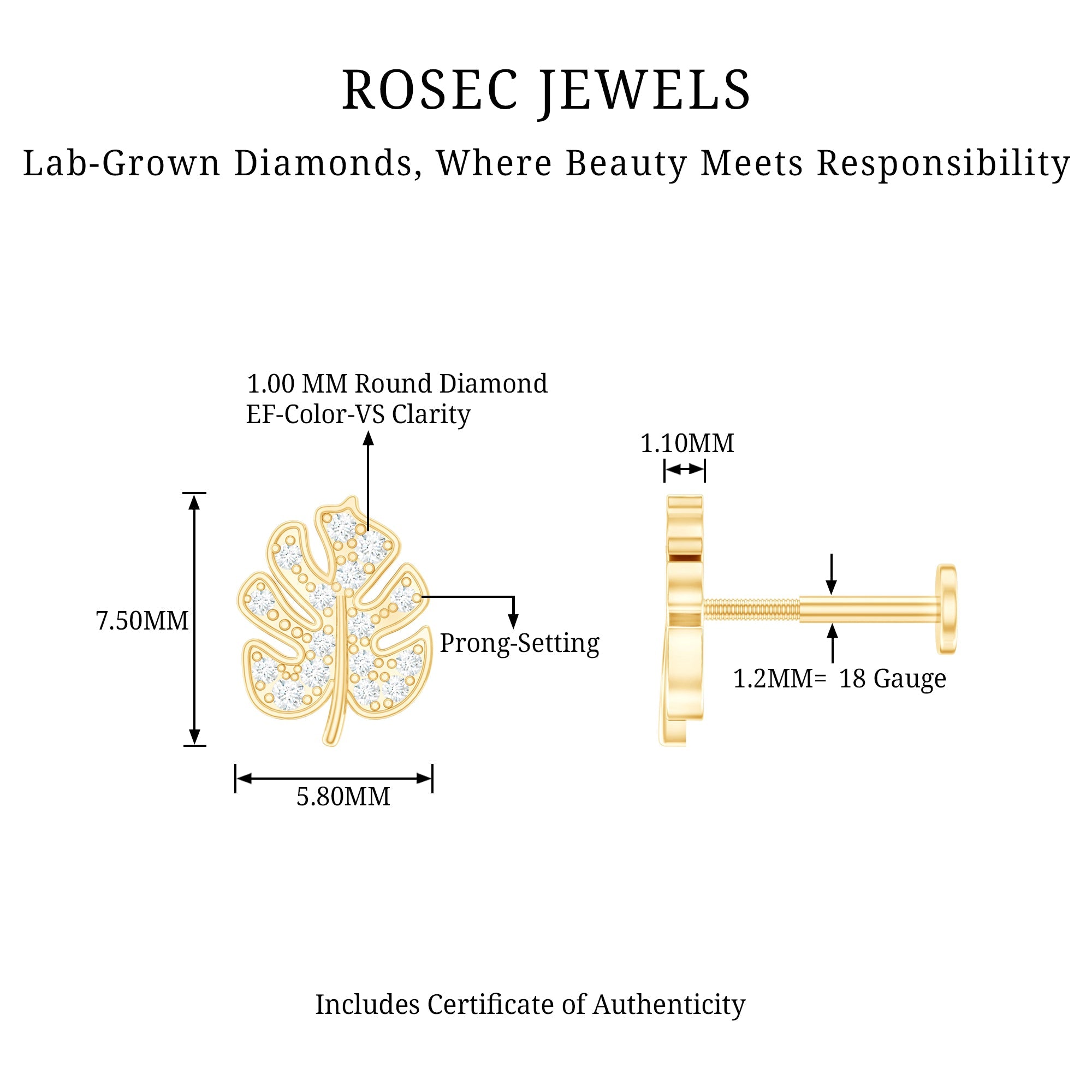 Diamond Leaf Earring for Cartilage Piercing