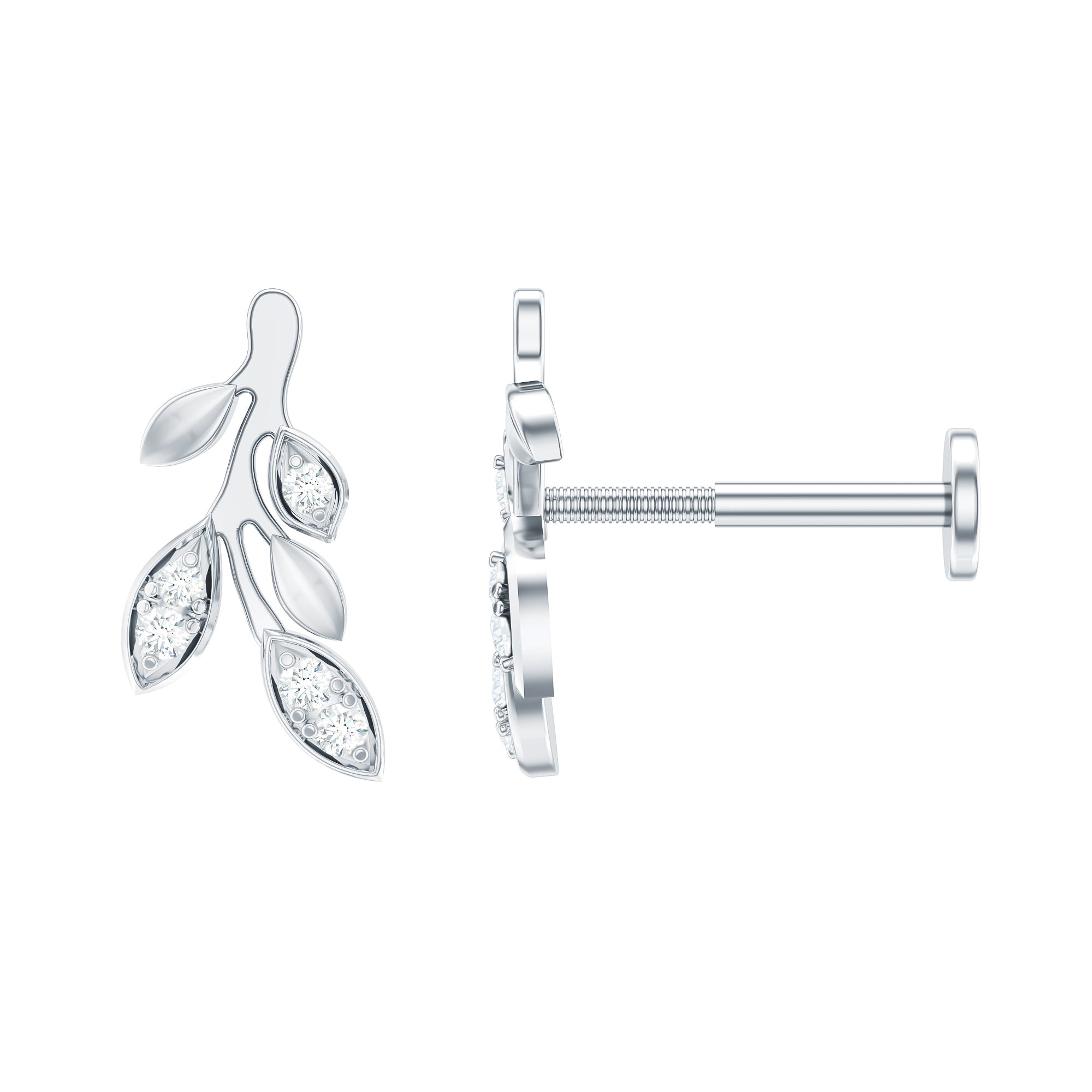 Diamond Vine Leaf Earring for Helix Piercing