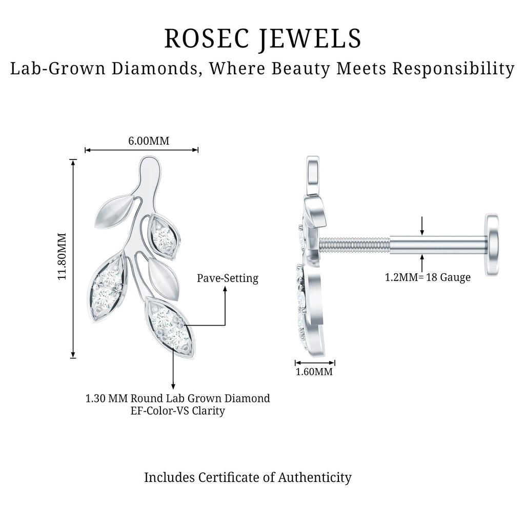 Diamond Vine Leaf Earring for Helix Piercing