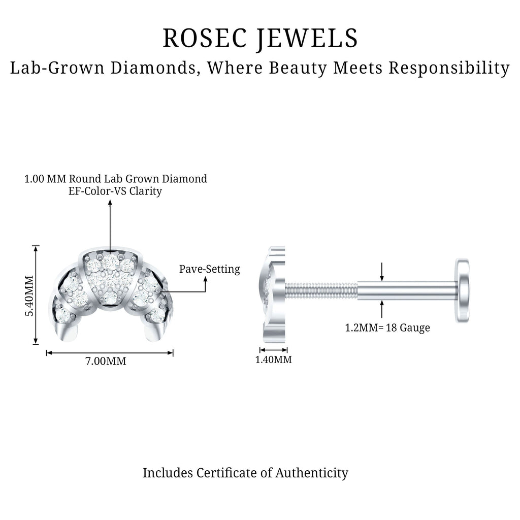 Diamond Croissant Earring for Conch Piercing