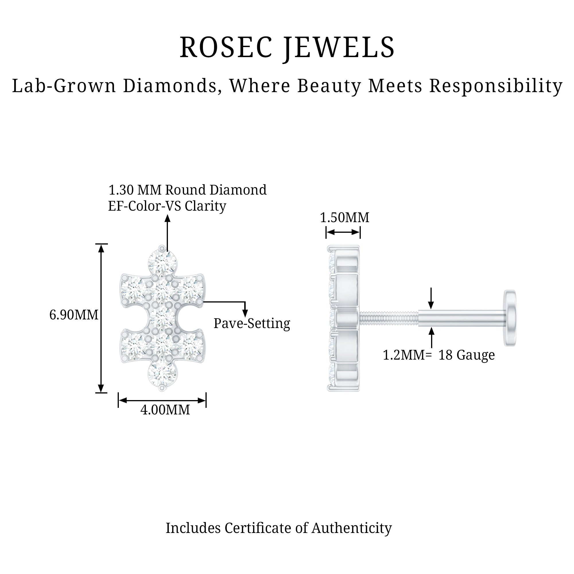 Diamond Puzzle Piece Earring for Helix Piercing
