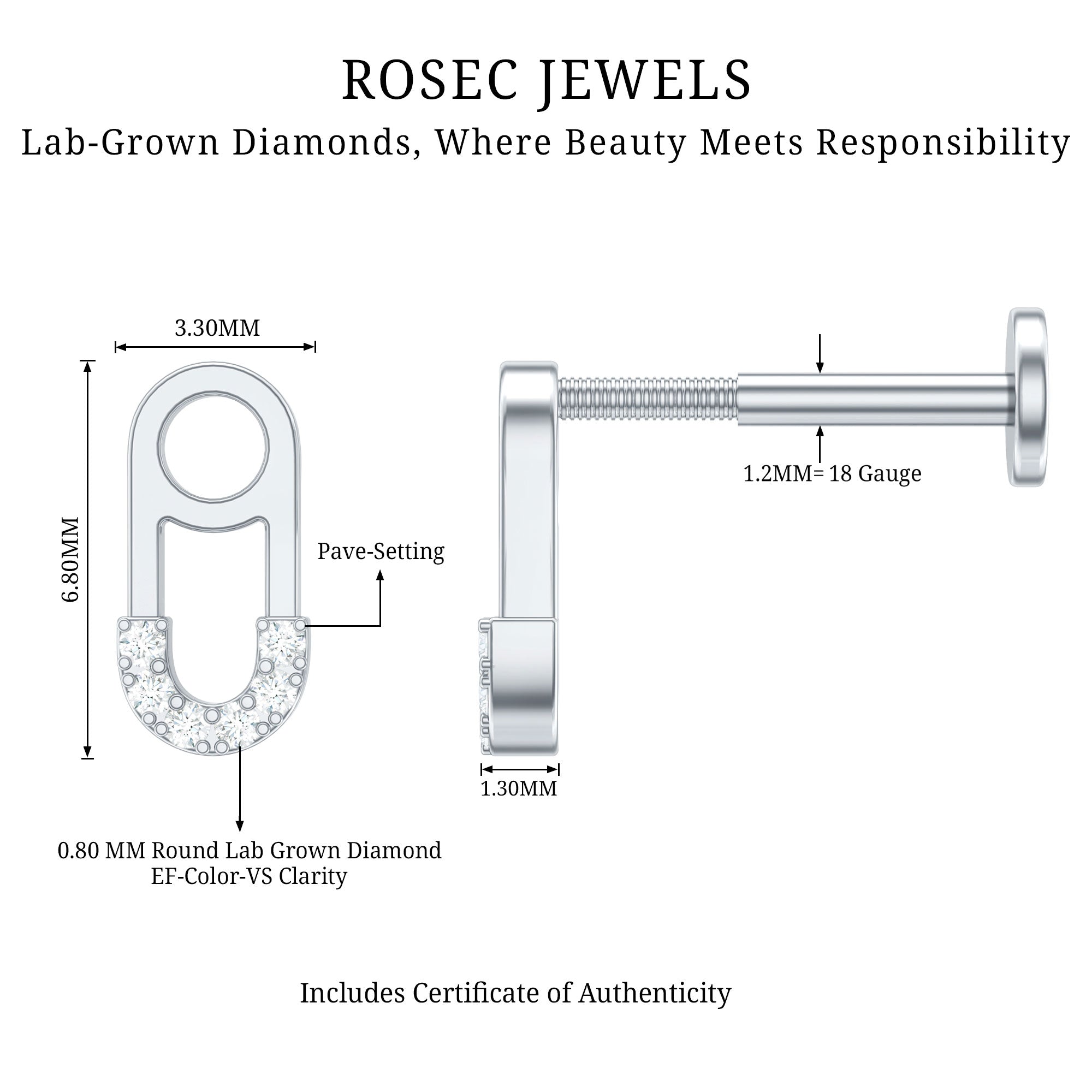 Diamond Pin Earring for Helix Piercing
