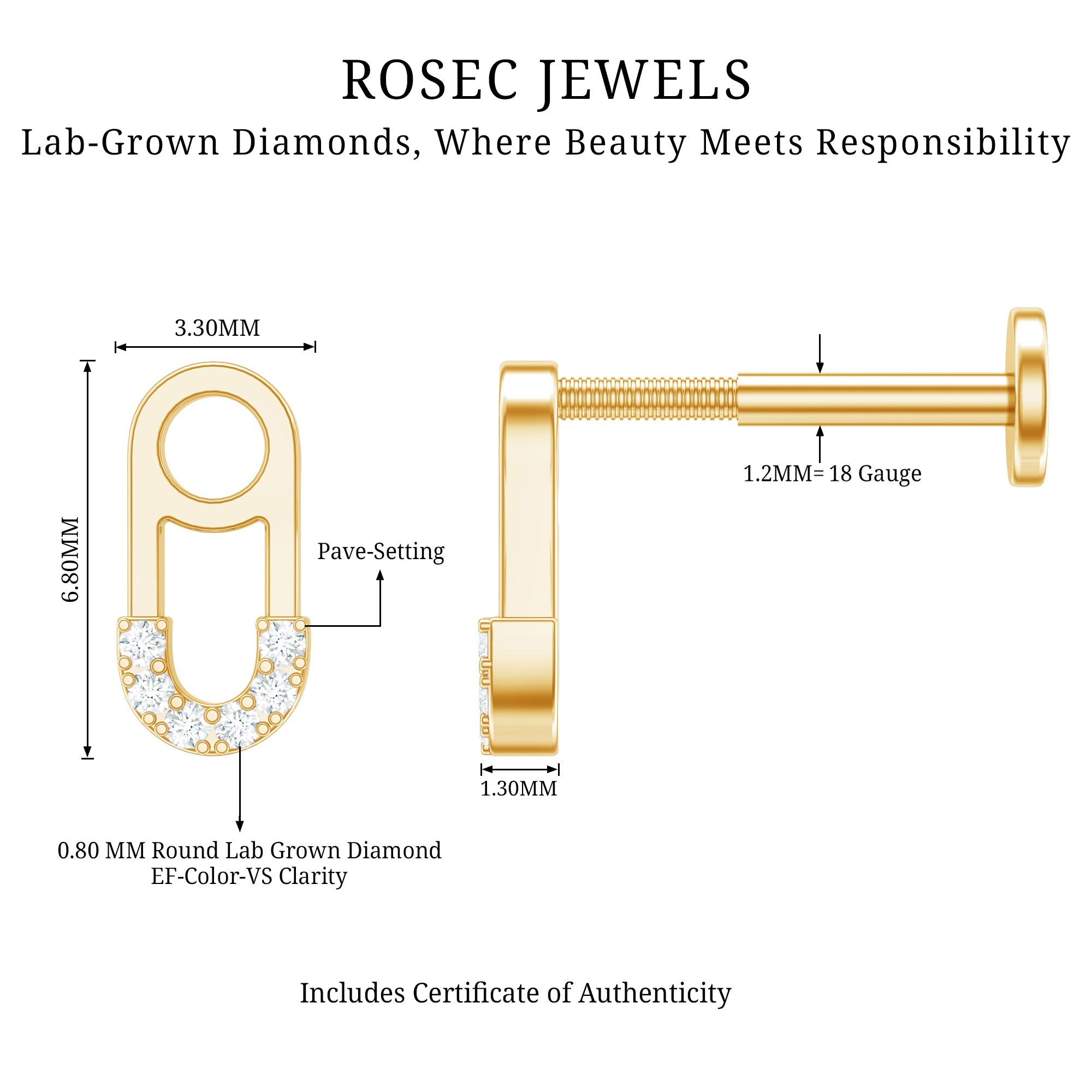 Diamond Pin Earring for Helix Piercing