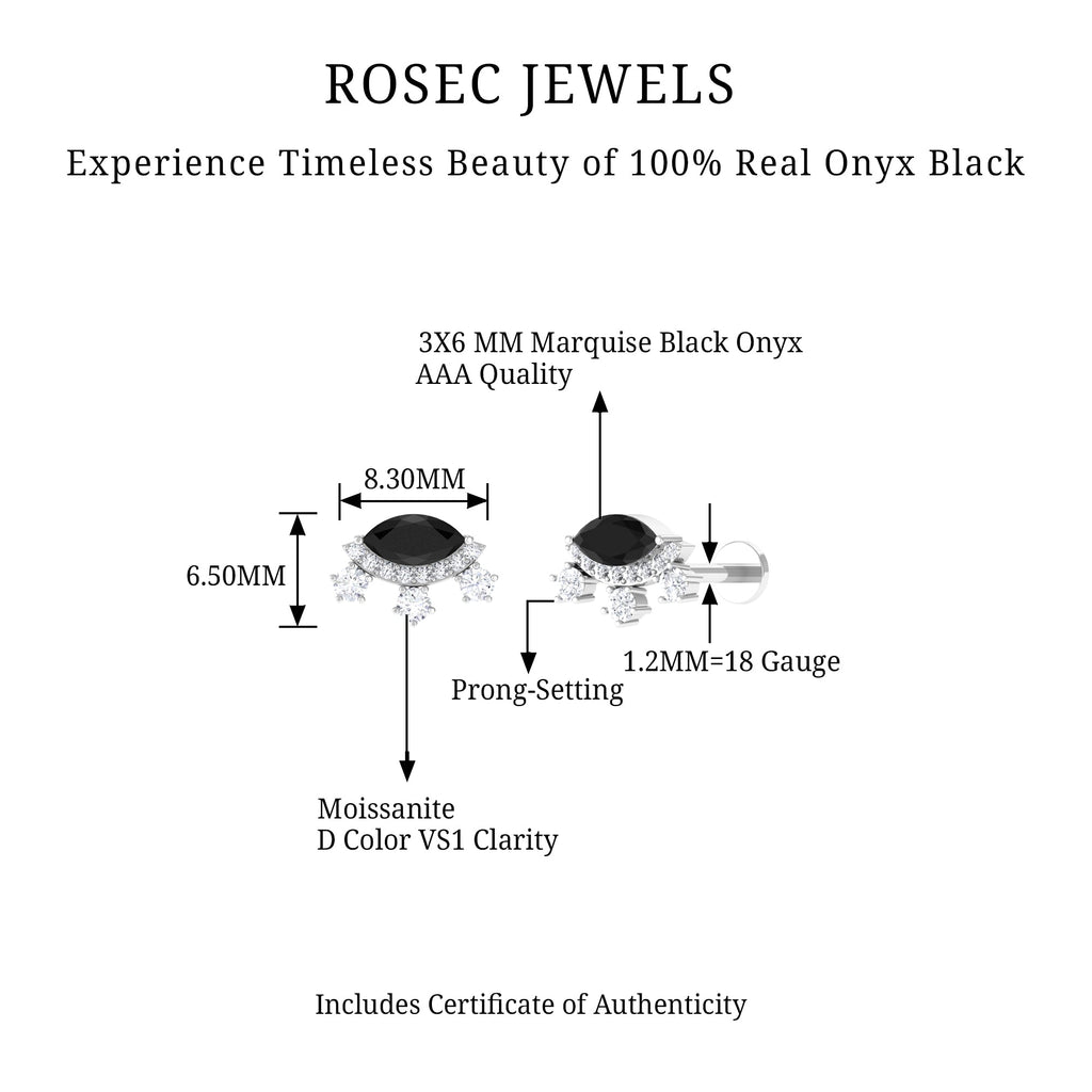 Genuine Black Onyx Gothic Cartilage Earring with Diamond
