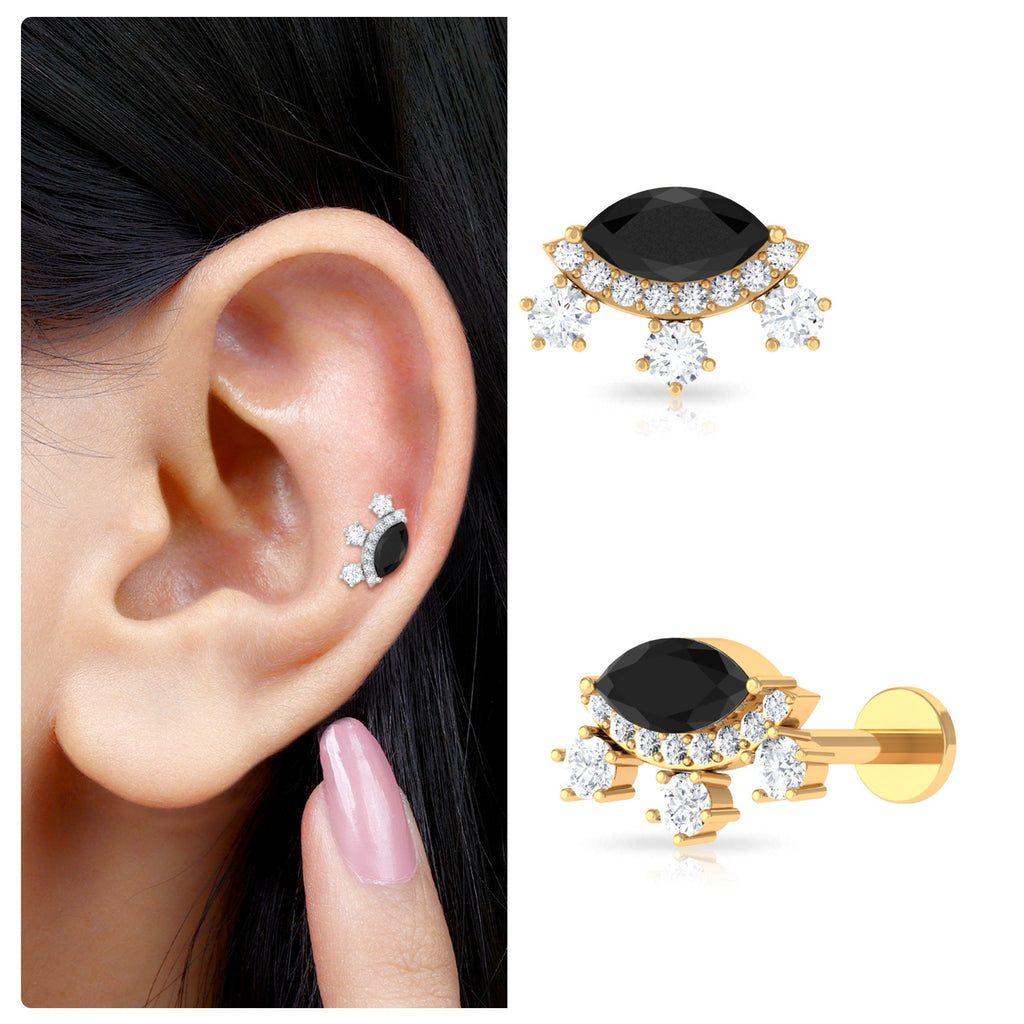 Genuine Black Onyx Gothic Cartilage Earring with Diamond