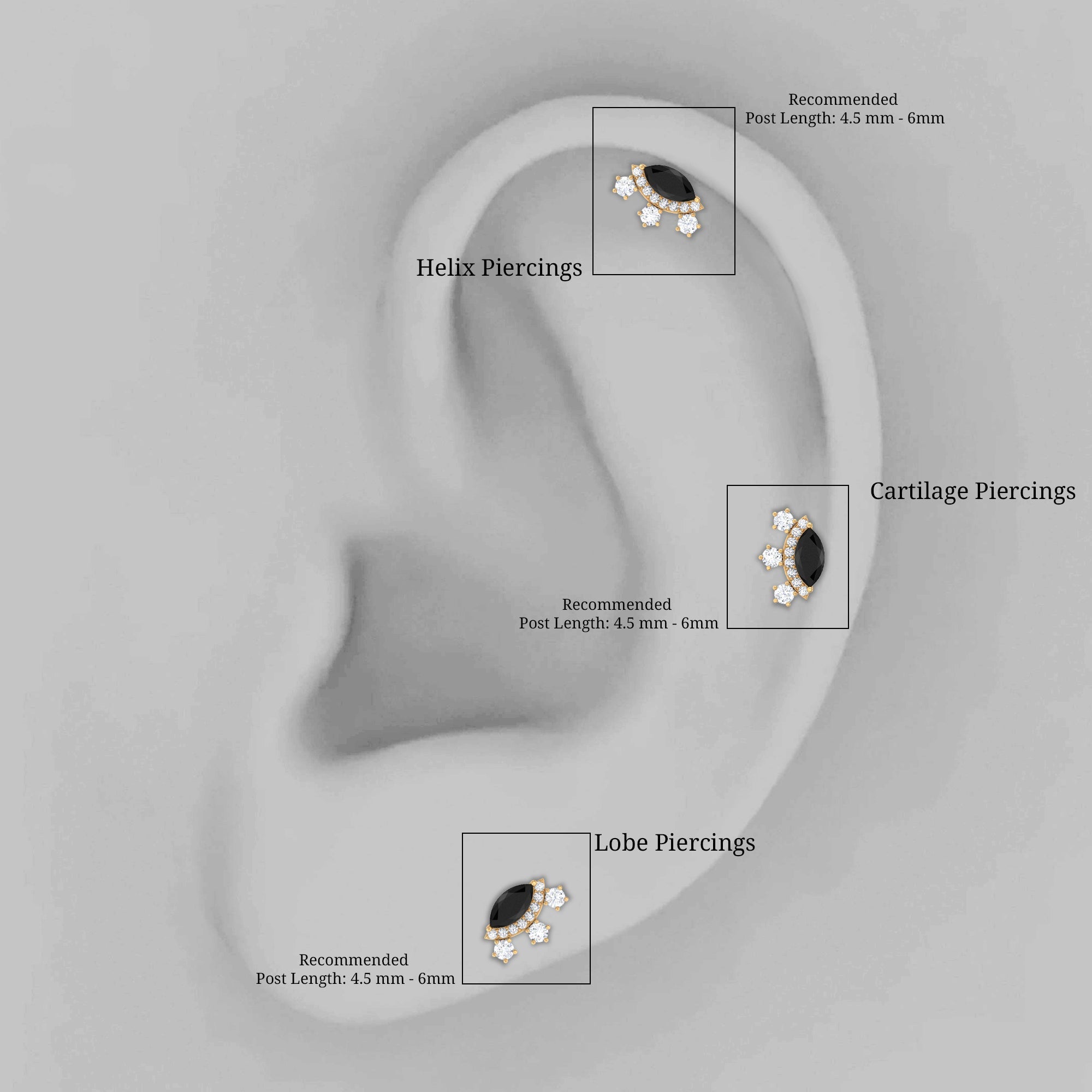Genuine Black Onyx Gothic Cartilage Earring with Diamond