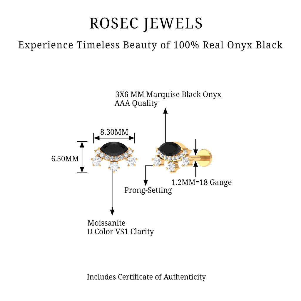Genuine Black Onyx Gothic Cartilage Earring with Diamond