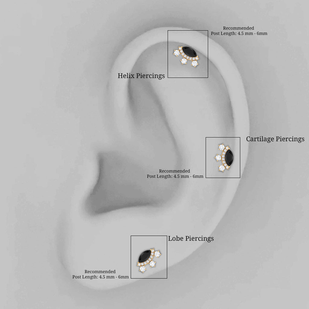 Genuine Black Onyx Gothic Cartilage Earring with Diamond